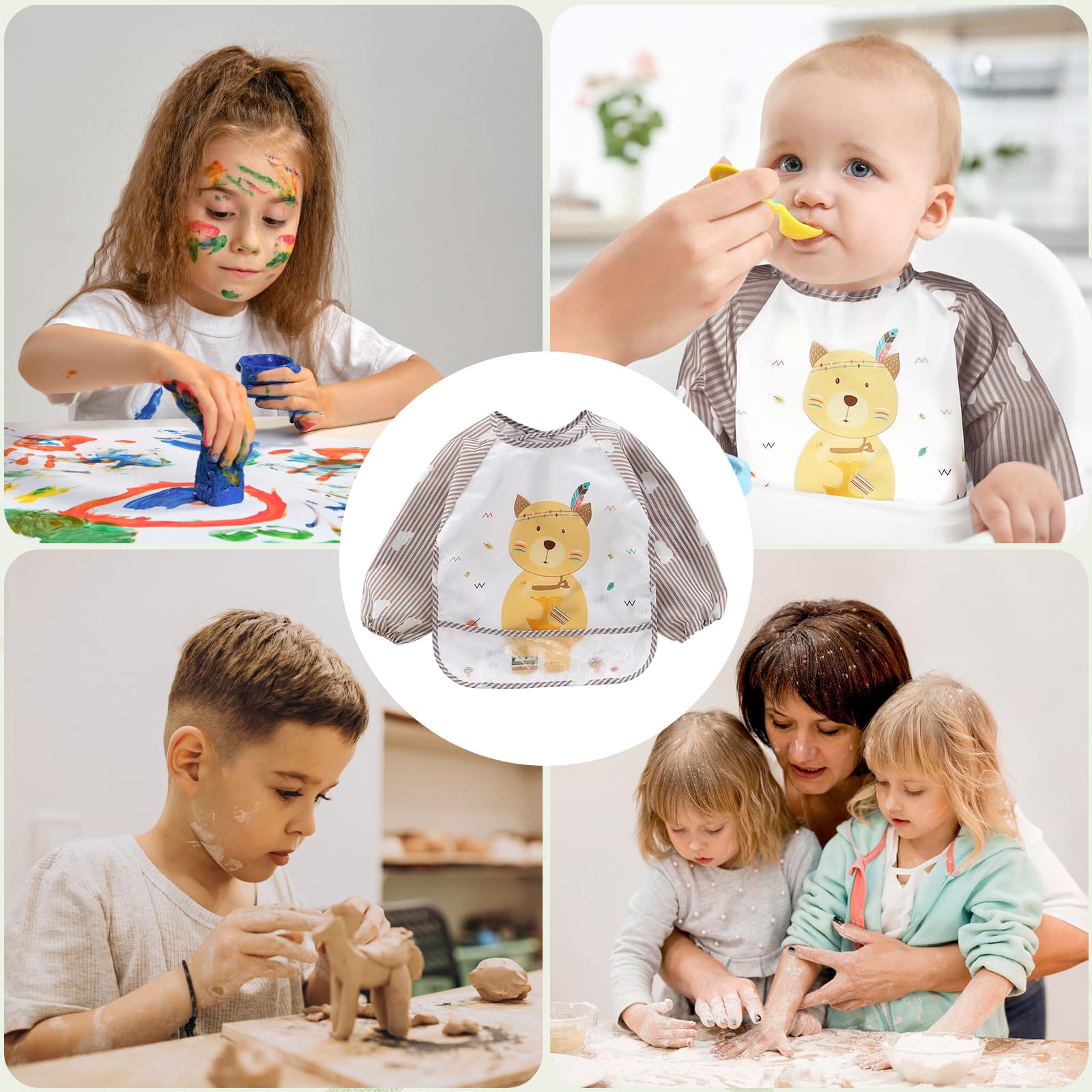 Bavaglini Pappa Svezzamento, Set da 10 Pezzi Svezzamento Set, Silicone Piatto con Ventosa Ciotola Cucchiaio Forchetta Bavaglino, Training Esercitarsi A Mangiare Da Soli,Bavaglino Silicone