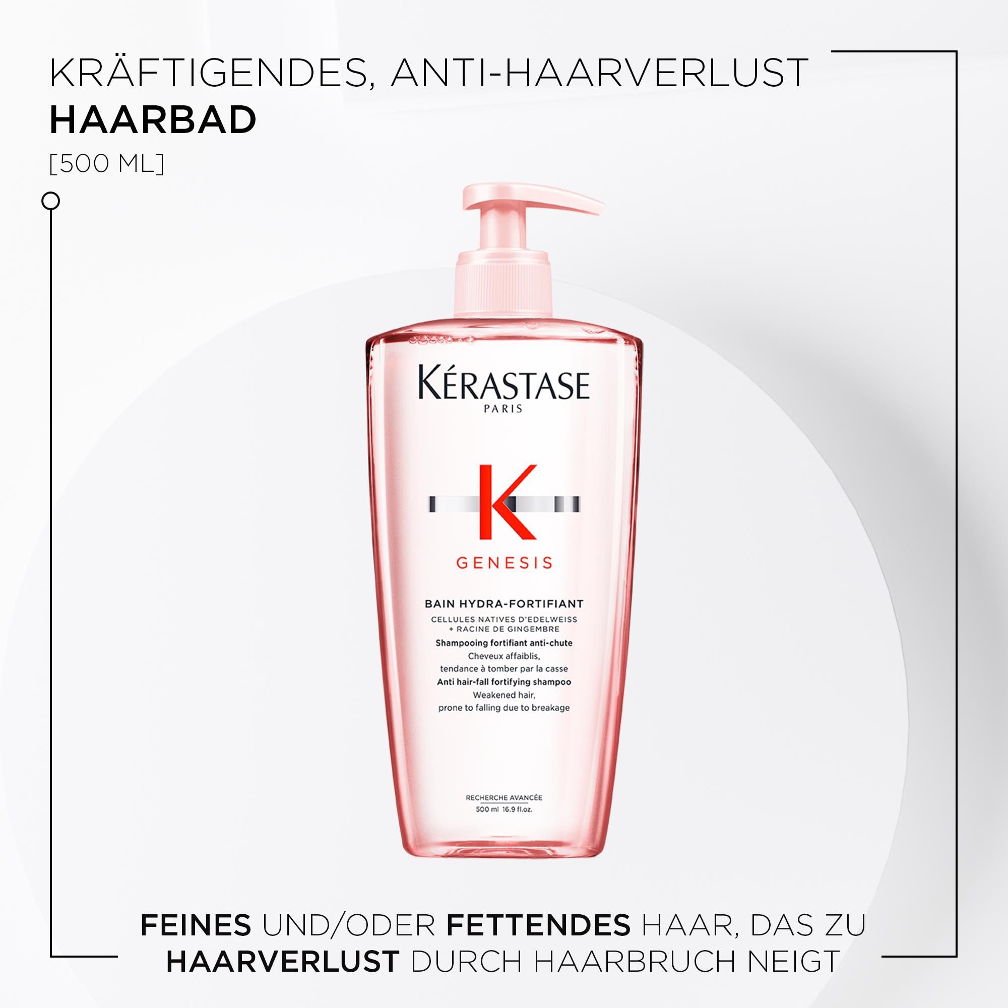 Kérastase Shampoo für feines Haar, Nährendes und kräftigendes Haarbad gegen Haarverlust, Bain Hydra-Fortifiant, Genesis, 2 x 500 ml