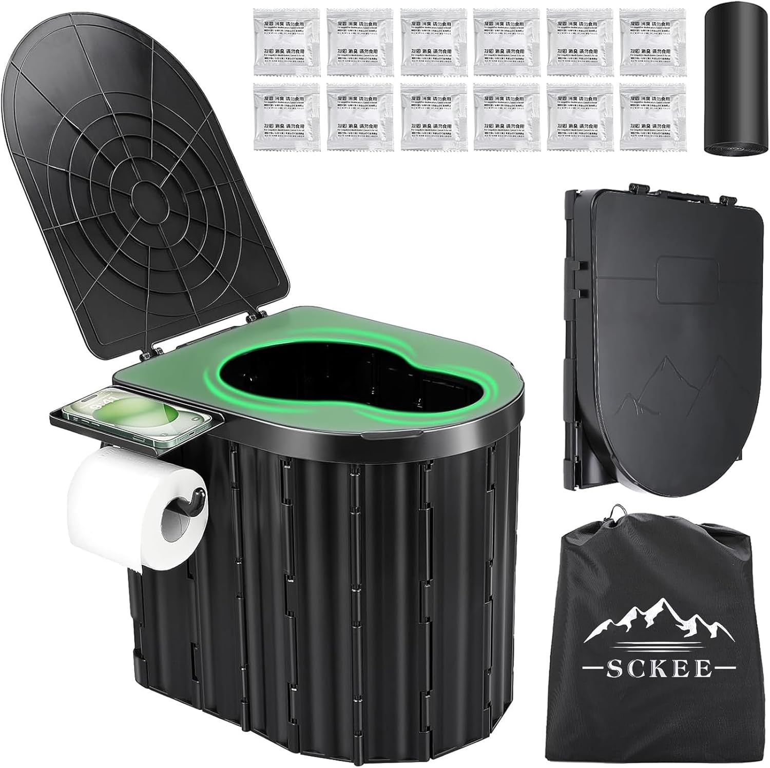 Sckee Camping Toilet, Portable Toilet for Adults,14” Portable Travel Floding Toilet with Lid and Paper Holder, Compact Potty for Car, Camp Toilet Portable Toilet for Camping, Hiking,Truck, RV, Beach Sckee Camping Toilet, Portable Toilet for Adults,14” Portable Travel Floding Toilet with Lid and Paper Holder, Compact Potty for Car, Camp Toilet Portable Toilet for Camping, Hiking,Truck, RV, Beach