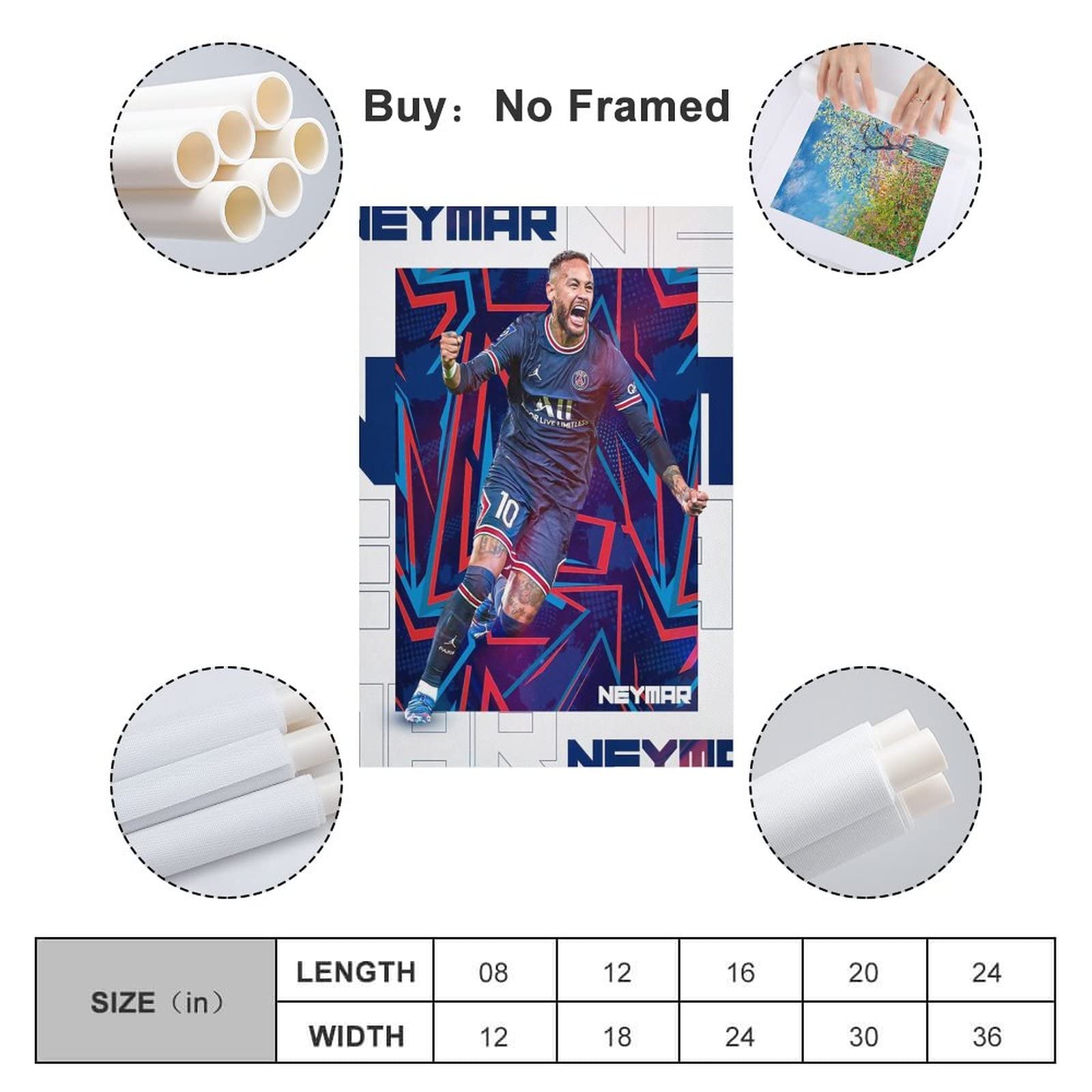 Neymar Poster décoratif sur toile PSG Soccer classique pour salon, chambre à coucher (50 x 75 cm