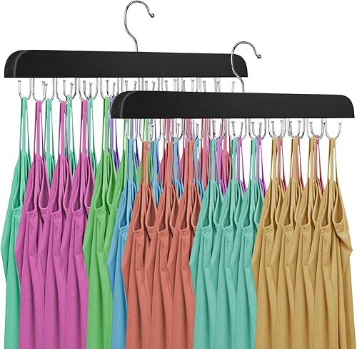 Leccod Percha sin mangas mejorada, perchas para sujetadores, de madera resistente, rotación de 360, antideslizante, 24 ganchos de metal plegables,