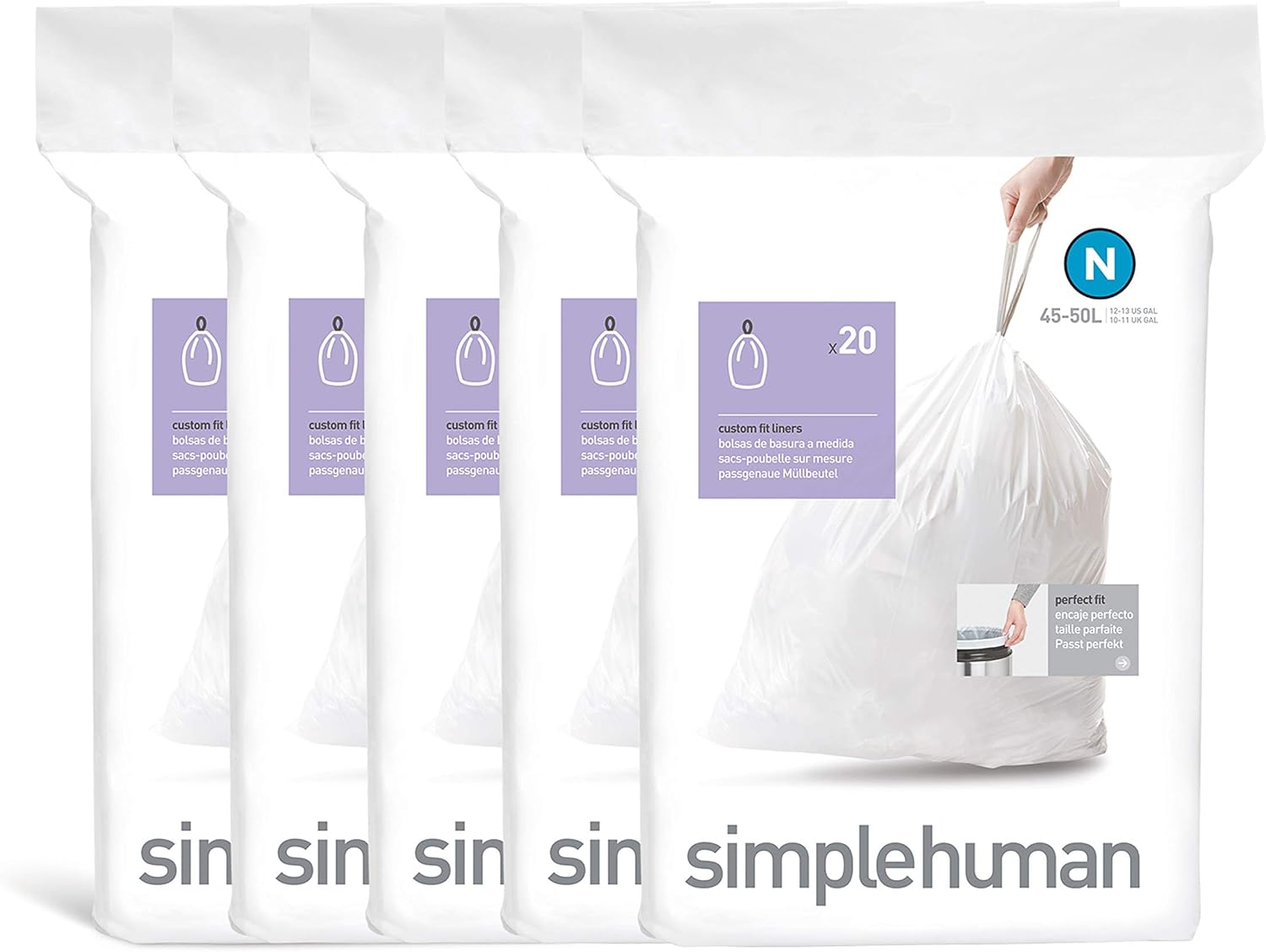 simplehuman Code N, 4550 Liter / 1213 Gallon, Whit Custom Fit