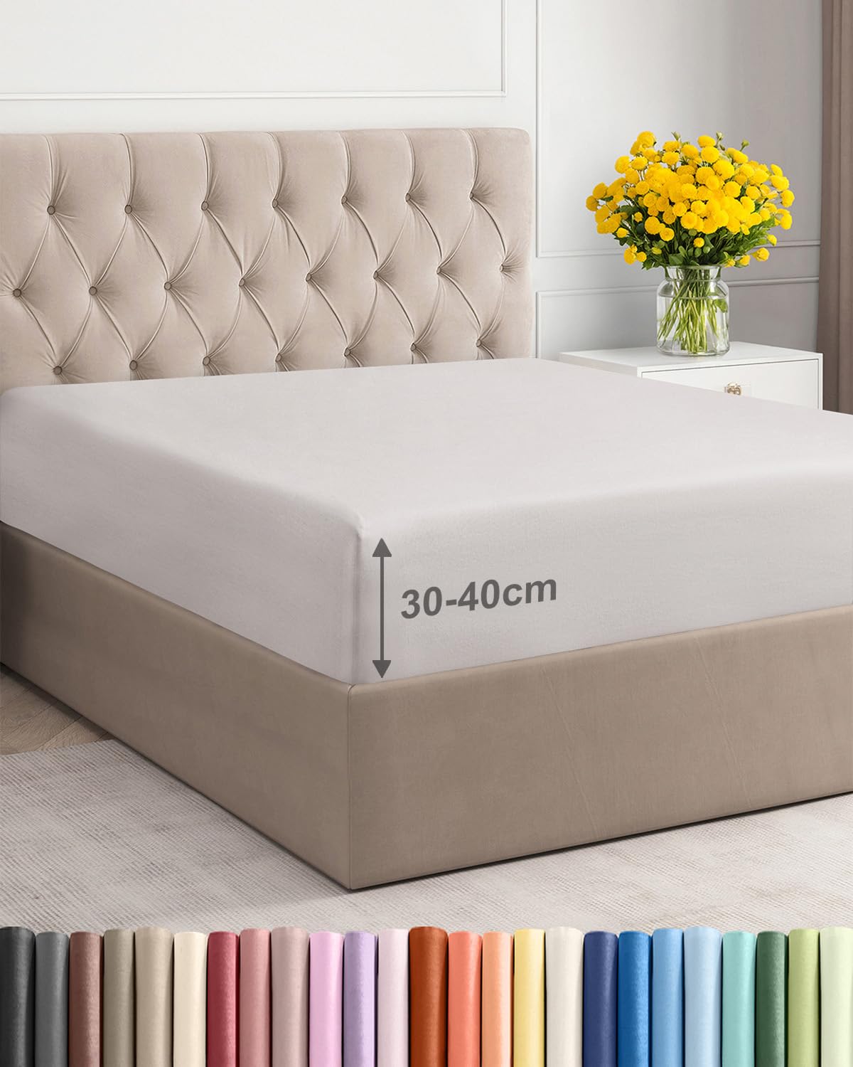 Spannbettlaken 160x200 Mikrofaser Spannbetttuch 40cm (16") Perlgrau | Spannbetttuch, Boxspringbett, Weich, Knitterfrei, Bügelfrei, Atmungsaktiv, Hypoallergen, Rundumgummi, Gebürstet, OEKO-TEX