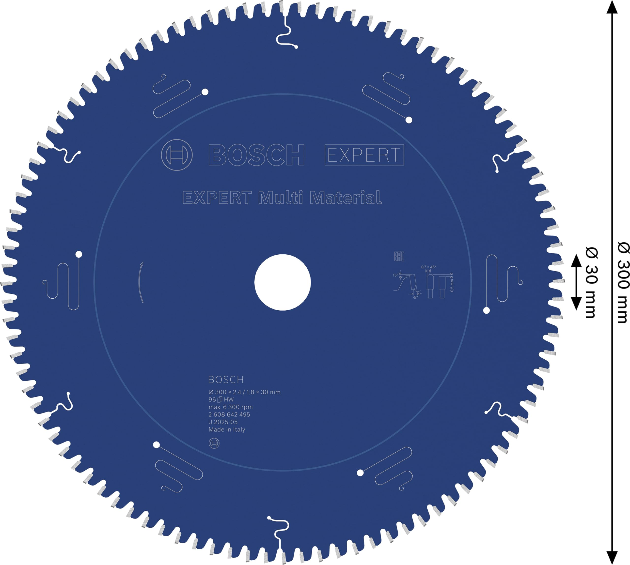 Bosch 2608642495 Lame de scie circulaire expert for multi material 300 x 30 x 2,4 mm 96, Bleu
