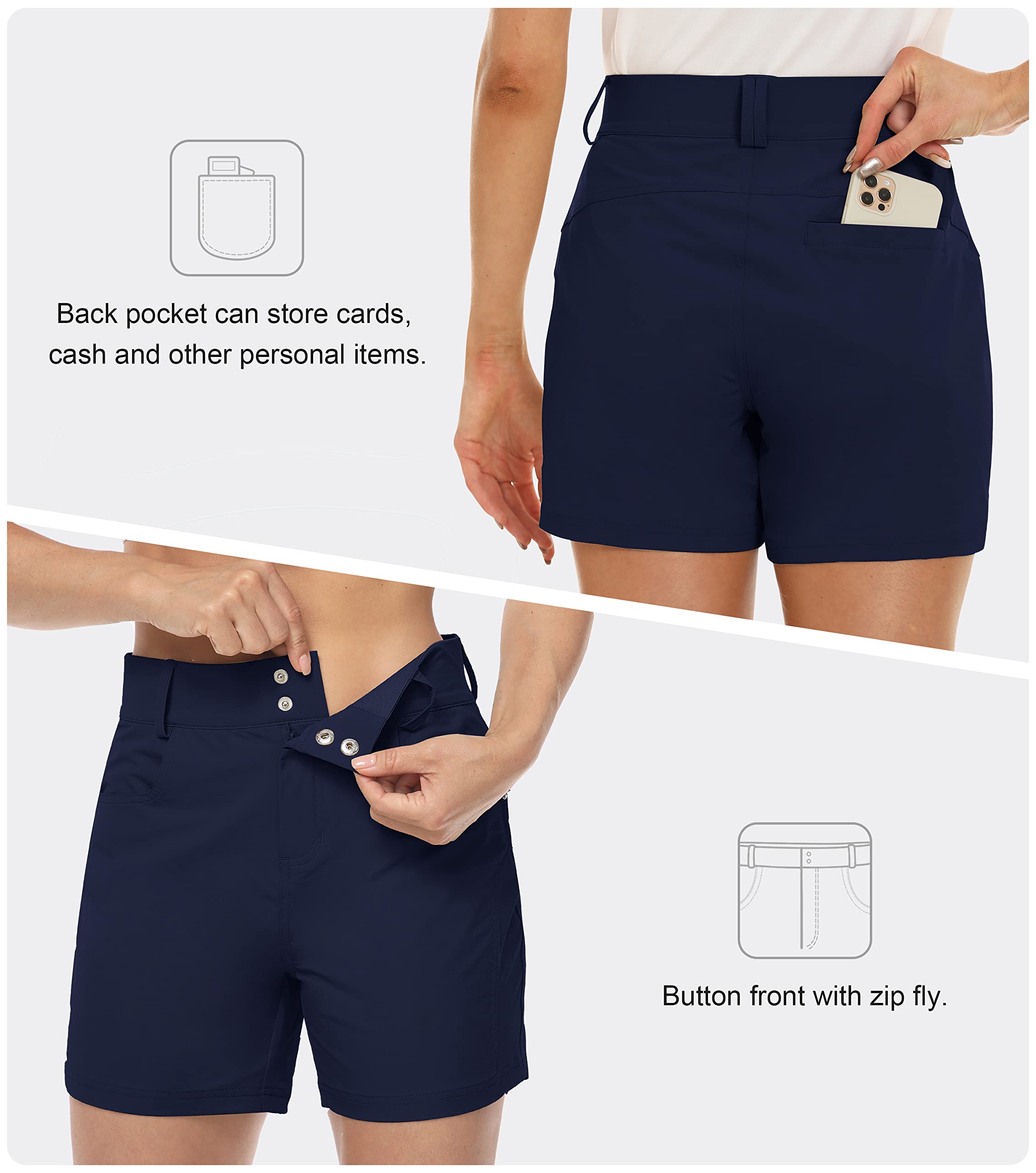 MoFiz Shorts Femme Pantalon Court de Golf Randonnée d'été Léger Shorts Outdoor Imperméable Séchage Rapide avec Elastique Ceinture Intégrée