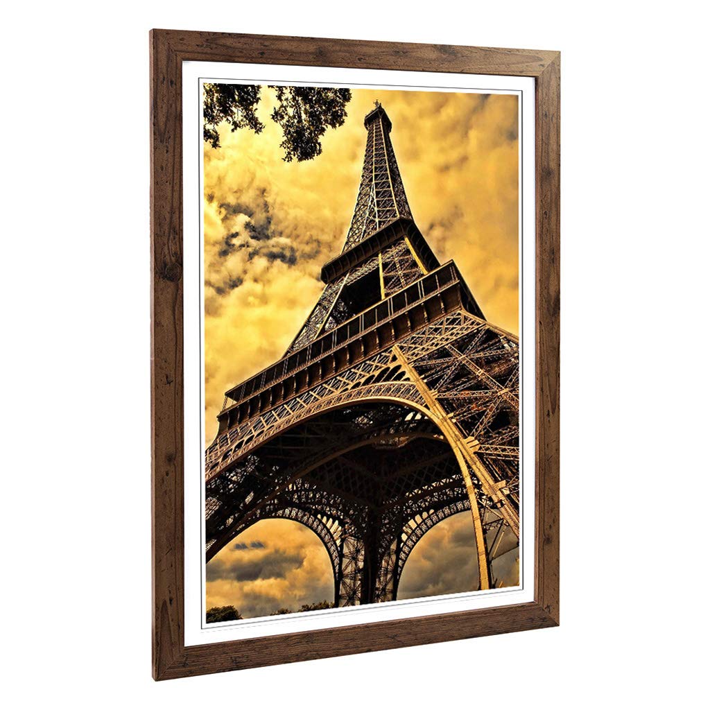 Big Box Art Framed Print of Paris France Eiffel Tower (1) Design | Wall Art Picture | Home Decor for Kitchen, Living, Dining Room, Bedroom, Hallway, Office, Walnut, A2 / 24.5x18 Inch / 62x45cm