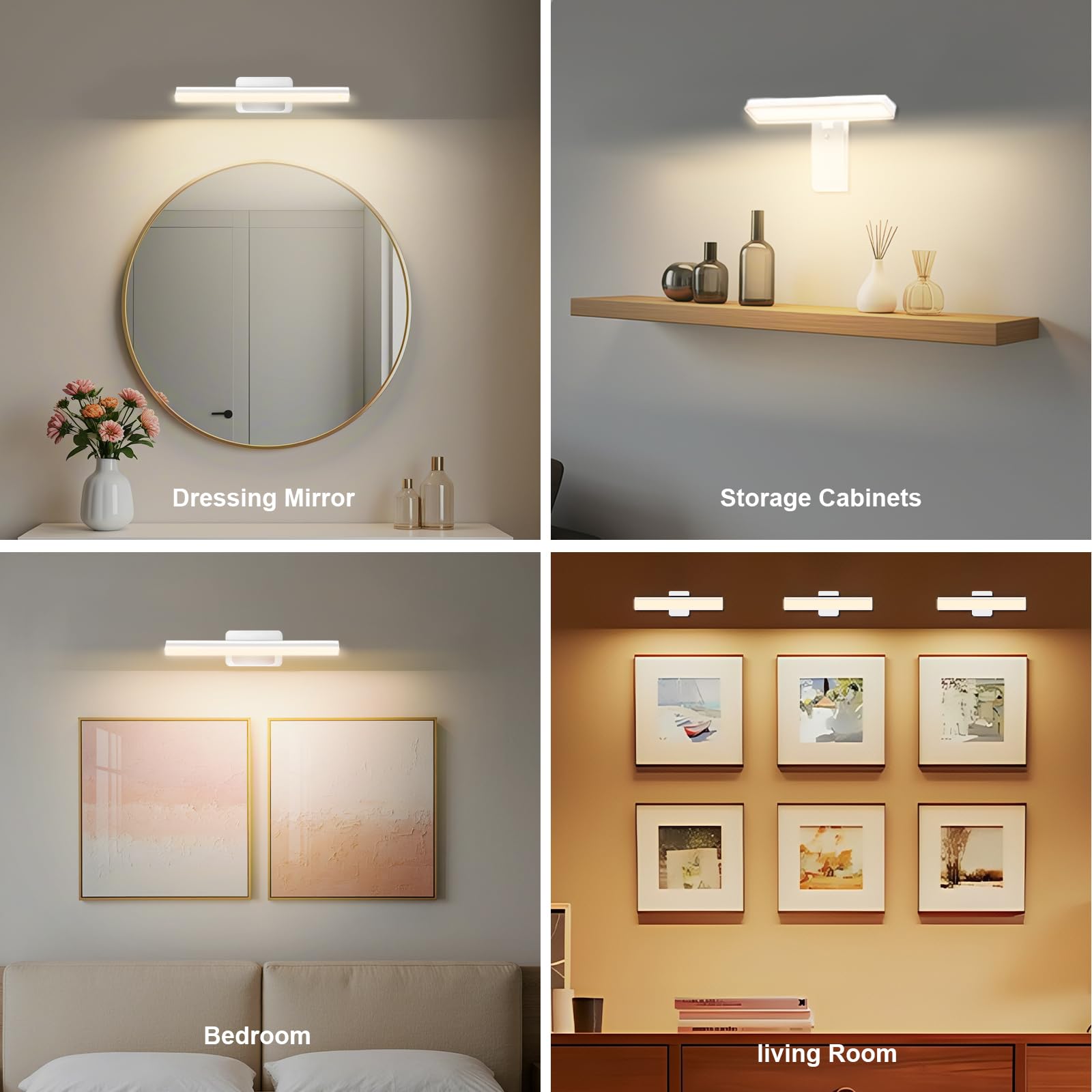 Bildbeleuchtung Kabellos, Wandleuchte Innen mit Timer Fernbedienung, LED Wandlampe mit 3 Farbtemperaturen, Wandleuchte für Malen Foto Portrait, Weiß