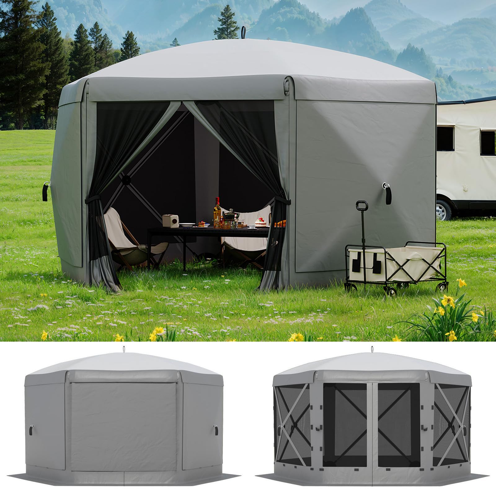 Photo 1 of 13FT Pop-Up Gazebo 6-Sided with Mosquito Netting & Removable Wind Cloths