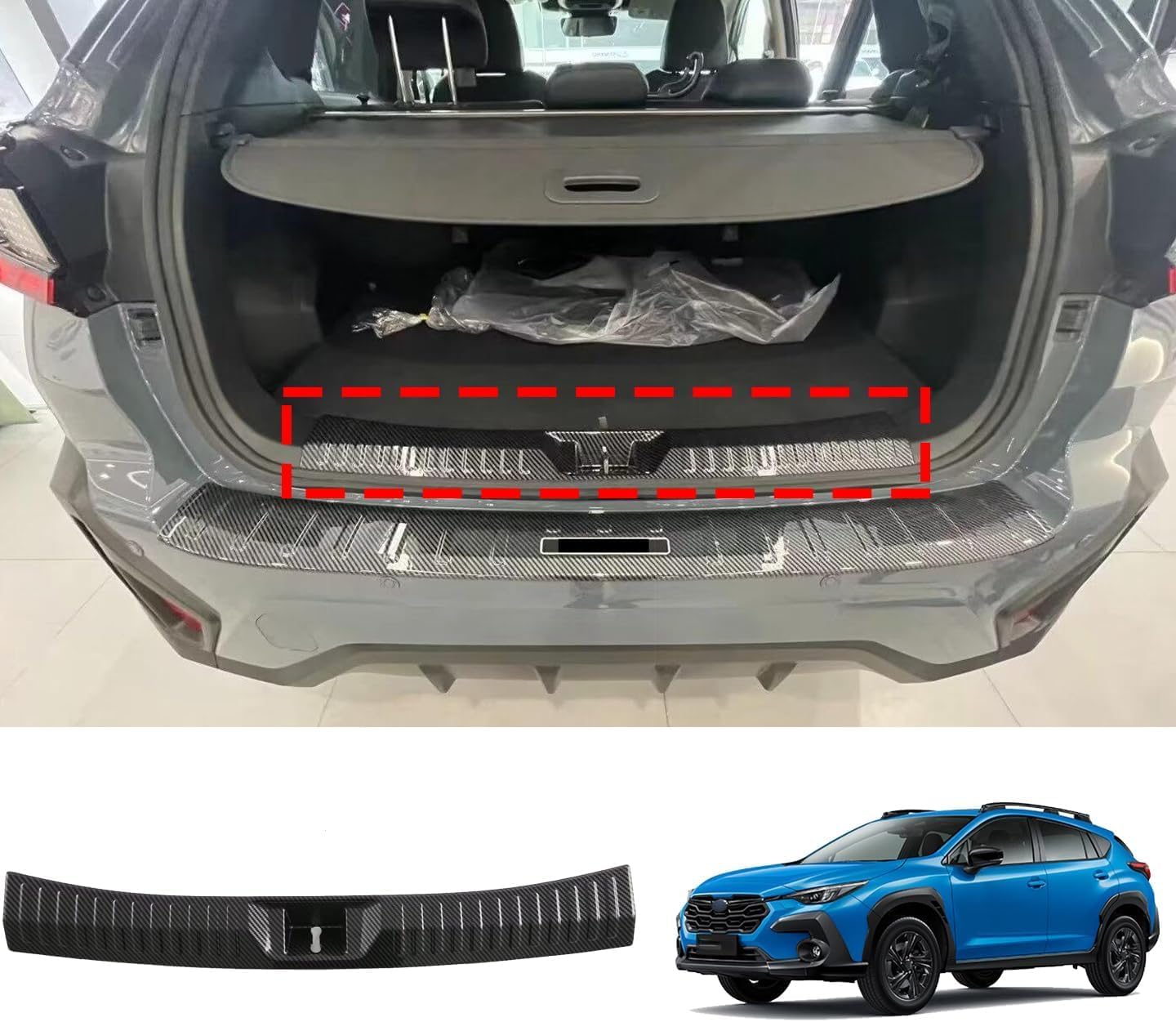 Car Carbon Fiber Rear Bumper Protector, for Subaru Crosstrek 2024 2025 2026 Accessories, Auto Parts Tailgate Back Trunk Door Sill Cover Scuff Plate Strip Guard Protection (Inside)