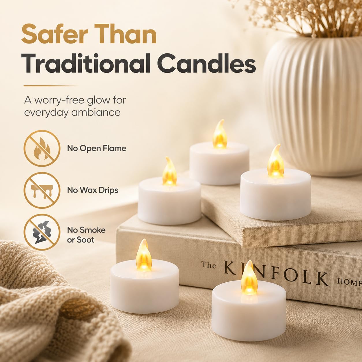 LED Tealight Candles, 24 Packs Battery Operated Flameless Tealight Candles, Fake Electric Candle for Seasonal and Festival Celebrations 100+ Hours of Electric Light (24) 2