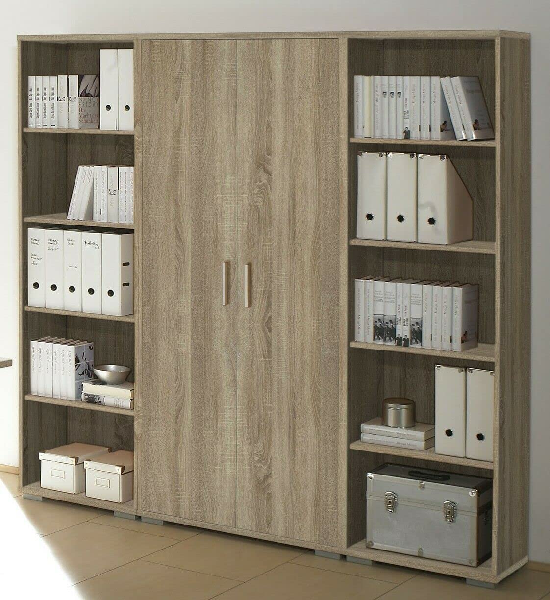 Büro Möbel Komplett Set Office in Eiche Sonoma und Weiß – Komplett Sets Home Office Arbeitszimmer - Verschiedene Set Varianten wählbar (Komplettbüro klein in Eiche Sonoma)