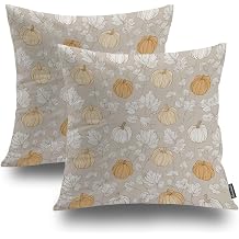 Shrahala Fall Elements Decorative Couch Cover, Pumpkins And Leaves Pattern Square Throw Pillows Blended Double-Sided No Inserts for Bedroom Living Room Set of 2 18 x 18 inches