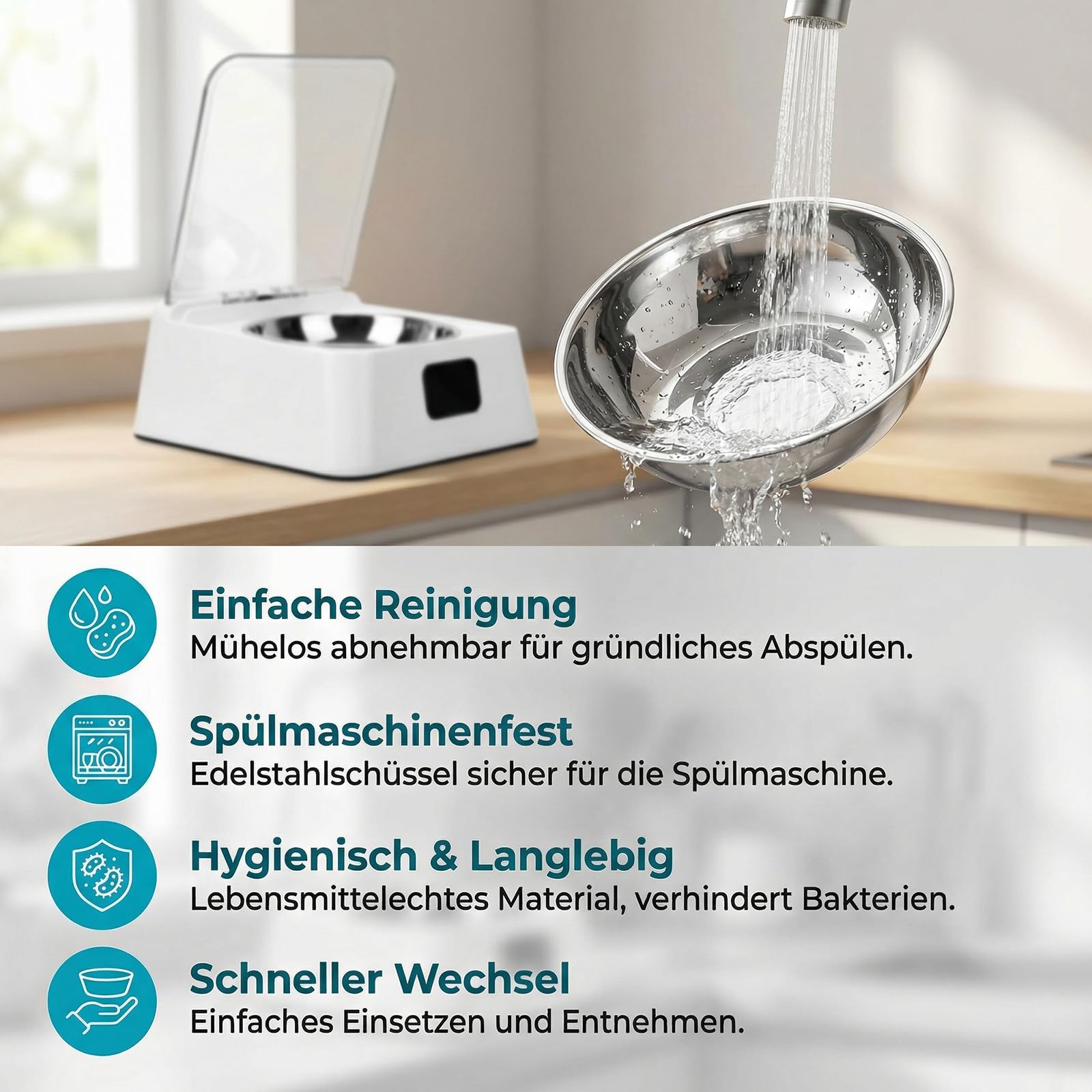 Futterautomat Katze Nassfutter 350 ml – Katzenfutter Automat mit Infrarot Sensor, Leiser Futterspender Katze, Nassfutterautomat für Katzen & Kleine Hunde, Automatic Cat Feeder USB Aufladbar