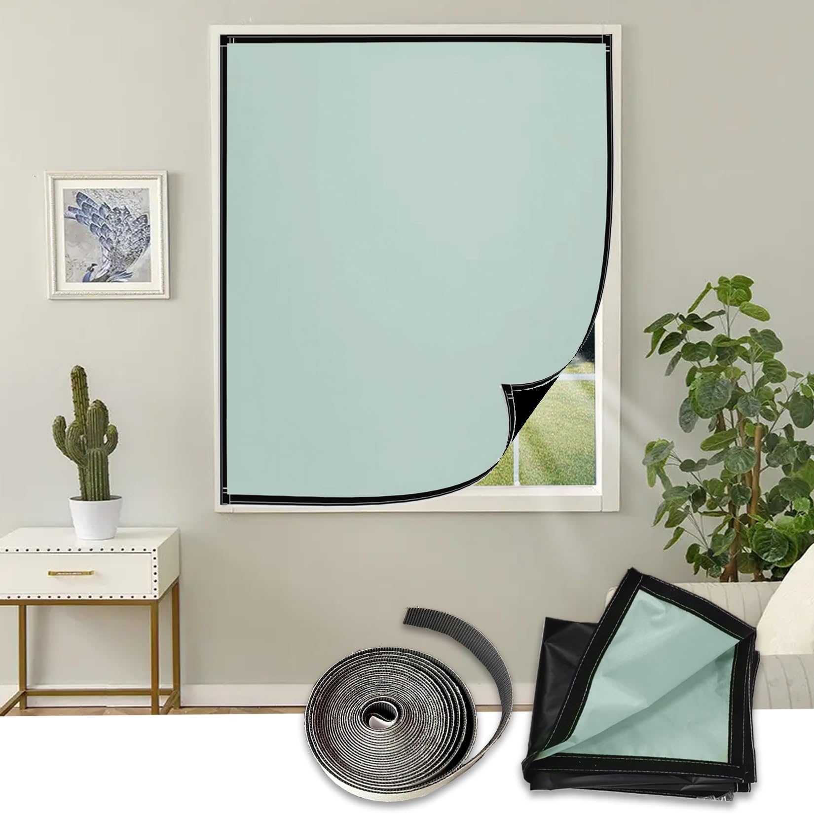 Zasłony Zaciemniające 145 x 125 cm, Zaciemnienie, Termiczne, Przenośny Lekki, Materiał Regulowany Materiał Zaciemniający Tymczasowe, Z Na Rzepy Dla Domu, Zielony