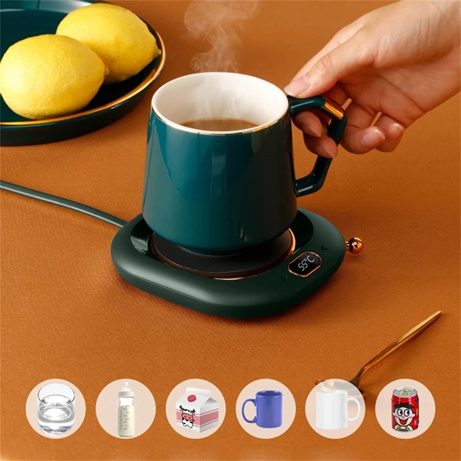 Calentador de Tazas de Café, Calentador Eléctrico de Bebidas para el Hogar y la Oficina, 4 Configuraciones de Temperatura, Posavasos Calefactor para Regalo, Café, Té, Cacao