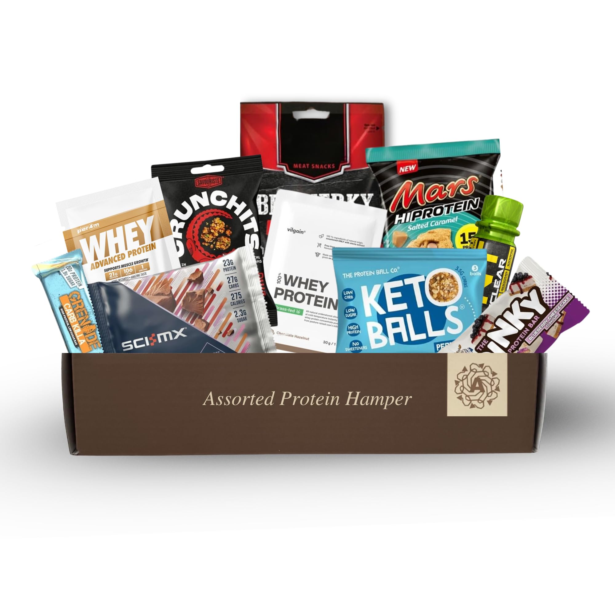 Protein Hamper - This Protein Gift Set & Fitness Hamper includes 10x items. Gym Gifts for Men & Women. Mens Snacks Gift Set. Protein Gift Box.