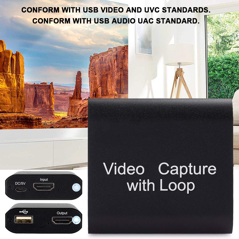 KIKYO Karta przechwytująca, karta przechwytywania wideo USB3.0 z wyjściem Loop Out, karta przechwytująca HDMI 4K Ultra HD, pasuje do konsoli do gier, PS4, PS3, Xbox One, czarna