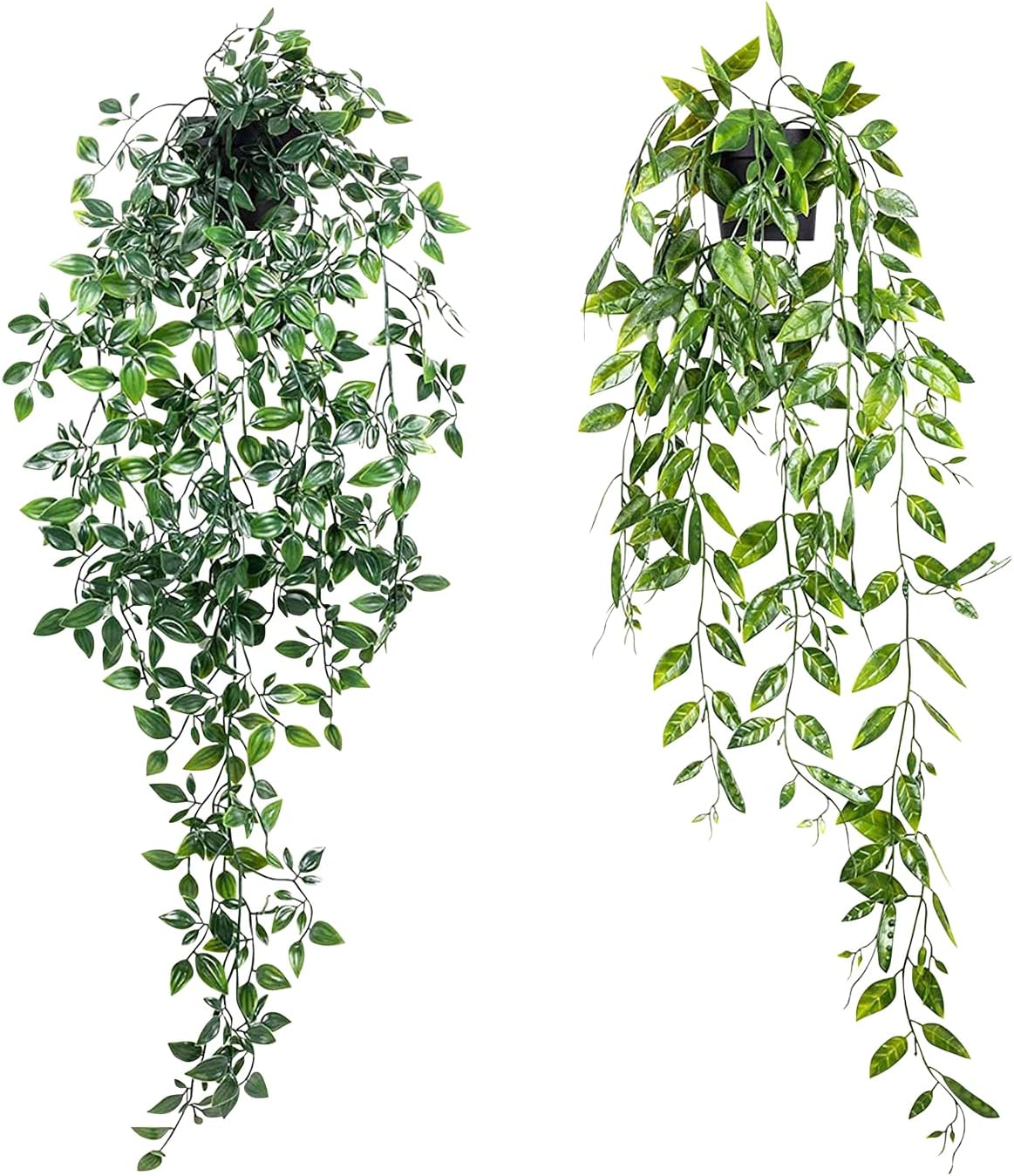 2Pcs Artificial Hanging Plants Potted Fake Mandala Snow Pea Vine in Pot Faux Greenery