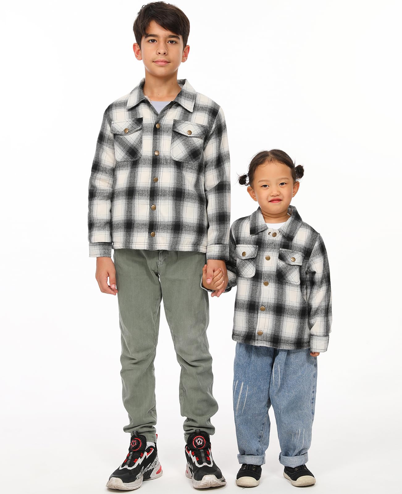 ZENTHACE Chaqueta de franela con forro de sherpa para niños y niñas, acogedora chaqueta a cuadros (género neutro)