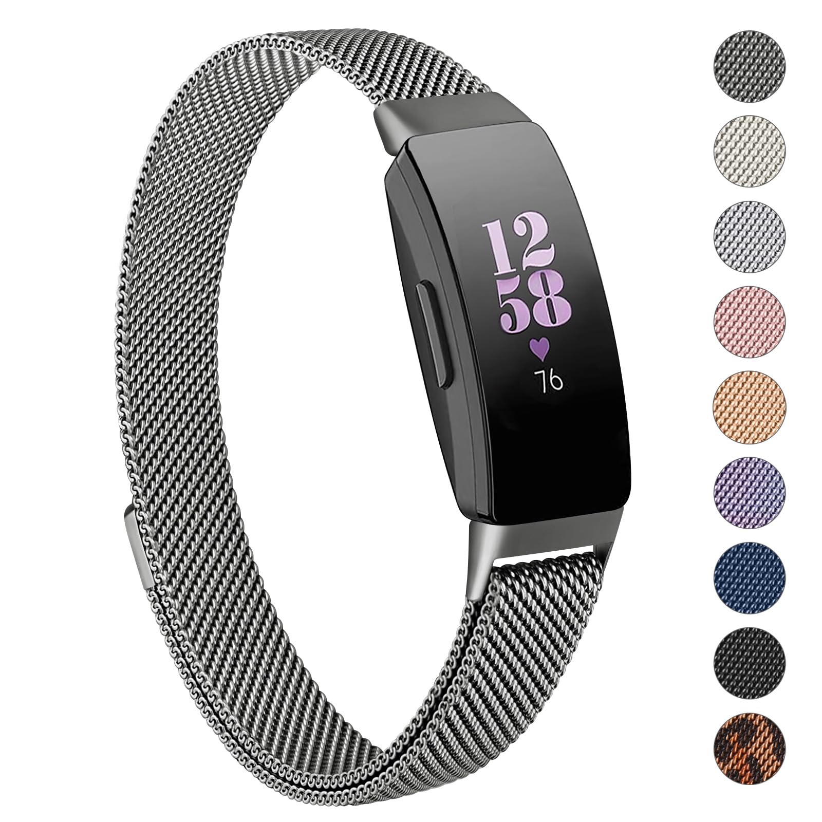 Zoye Stainless Steel Metal Mesh Replacement Wristband for Fitbit Inspire/Ace 2 Women Men (Space Gray), 5.9"- 8.6" (150mm-220mm)