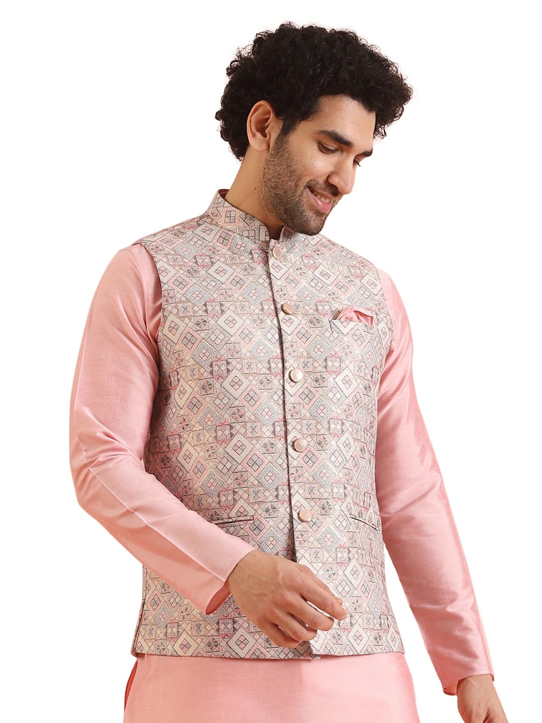 kisah Men Multi-Color Jacquard Geometric Nehru Jacket-picture-21