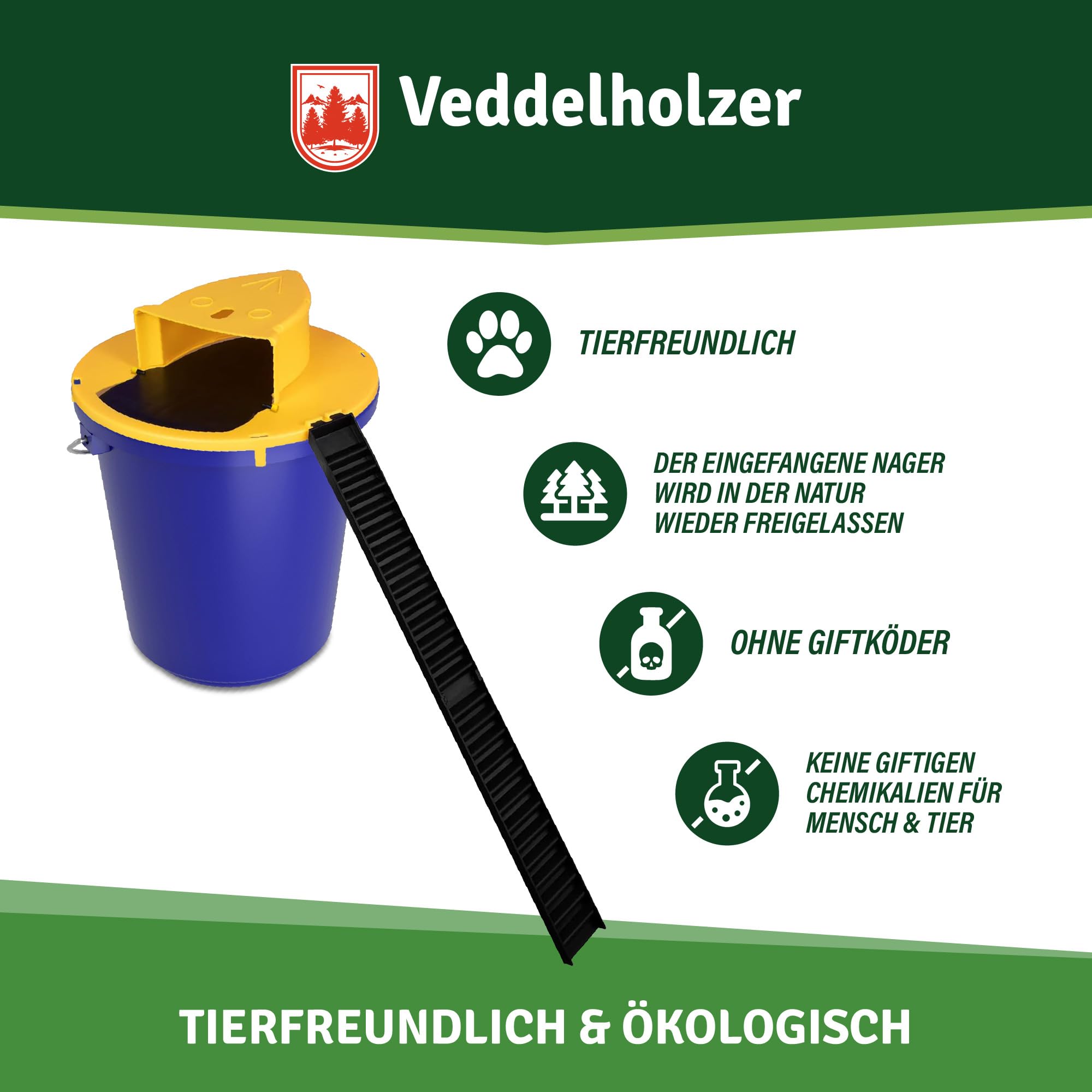 NEUES Model 2025! Veddelholzer lebendfalle Mausefalle mit Anleitung Mäusefalle Wühlmausfalle Rattenfalle Tierfreundlich Mäuse vertreiben effektive Mäuseabwehr mit Eimer für Haus & Garten