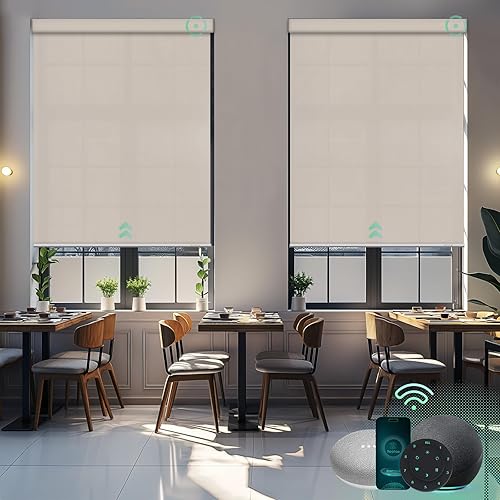 Vista 145 de Yoolax Persiana solar motorizada con control Romote para filtrar la luz, persianas enrollables con visión transparente (gris)