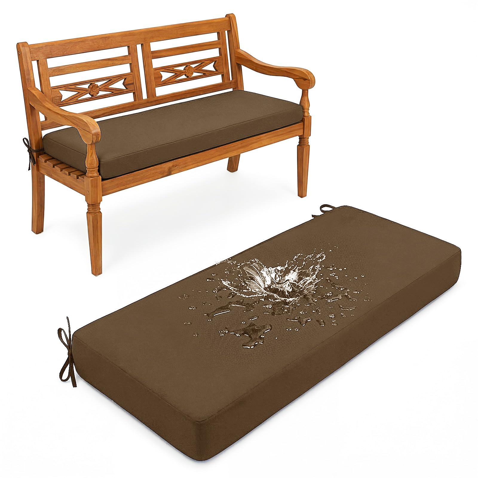 Aocase Outdoor Bench Cushion - 120cm/150cm/100cm/90cm x 35cm/30cm, Non-Slip Washable Cover, Zippered Removable, High-Resilience Foam,for Garden Benches, Bay Windows, Long Chairs,Brown,95x50cm — image 1
