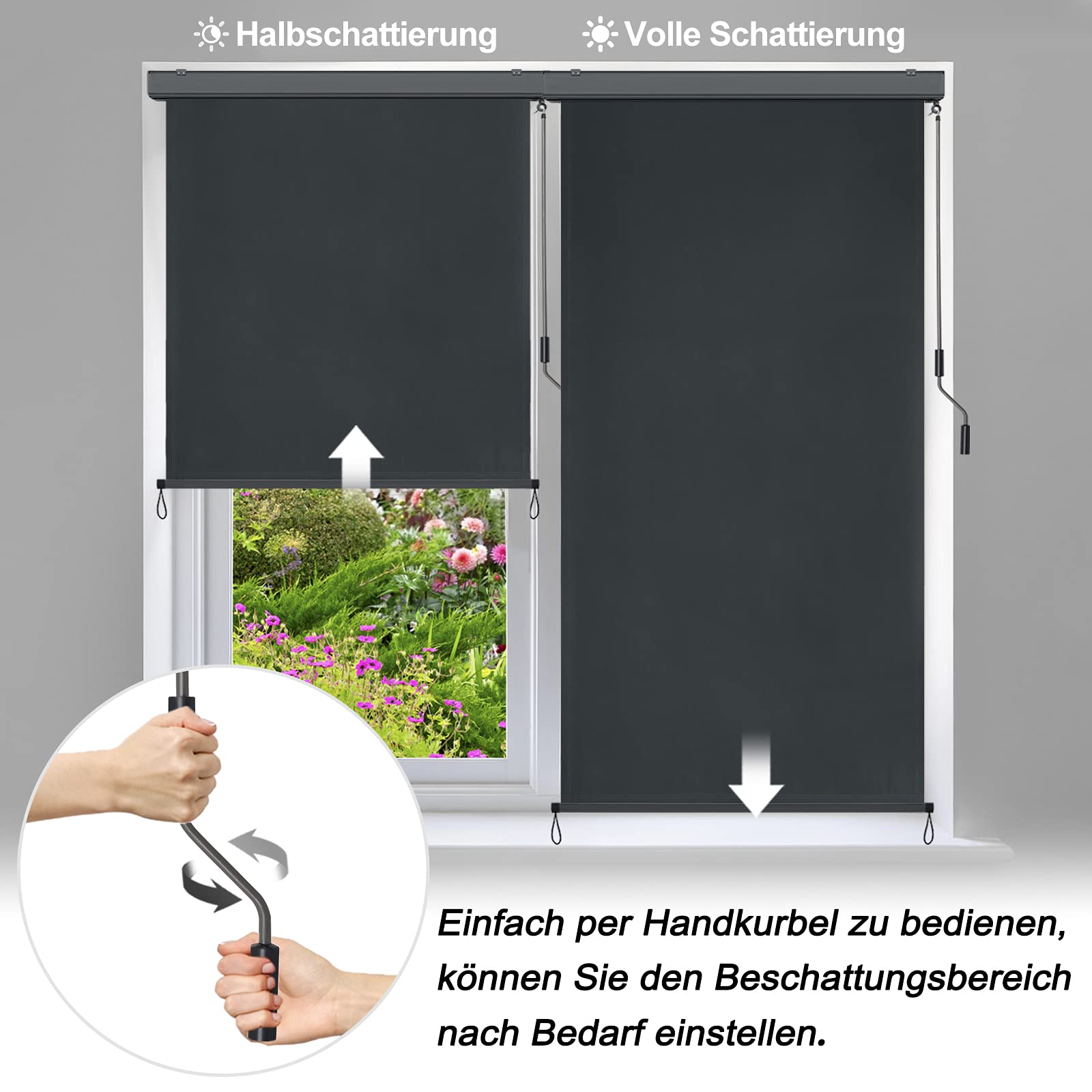 HENGMEI Markiza pionowa, balkonowa, aluminiowa markiza balkonowa, markiza pionowa, 160 x 250 cm, roleta zewnętrzna, mechanizm korbowy, roleta boczna, ochrona przed wzrokiem na balkon, taras, ochrona przed słońcem i spojrzeniami, antracytowa