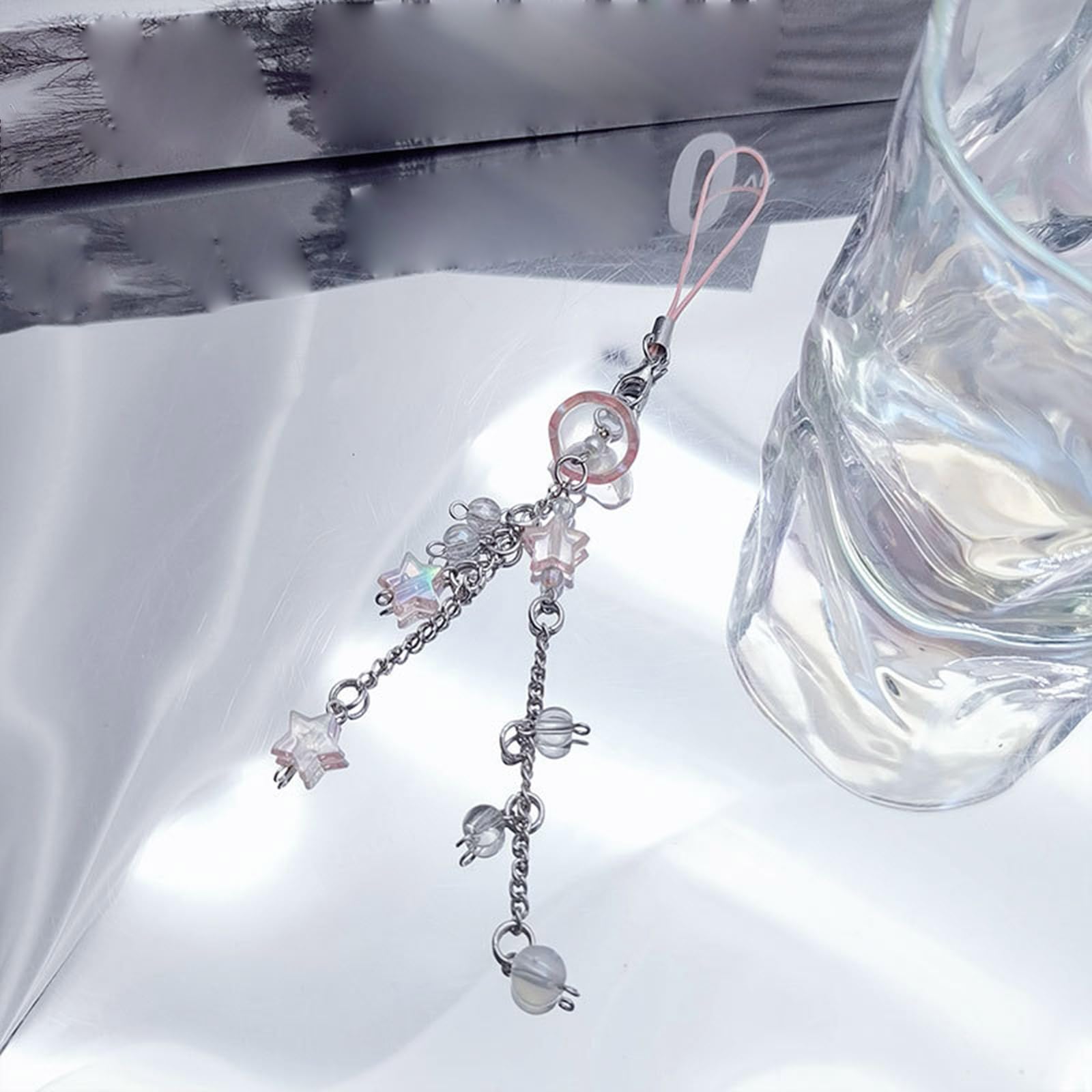 Misright Beaded Phone Strap Jellyfish Phone Charm Keychain Crystal Star Keychain for Women Girls Handmade Jewelry Ornament