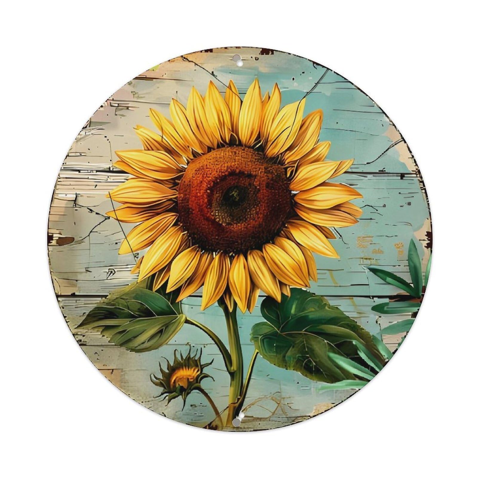 Sunflower On Weathered Wood Background Retro Metal Tin Sign, Vintage Metal Poster for home, Gaming Room, Studio Workshop,Bar,Garage Wall Art Decor 8x8 inch