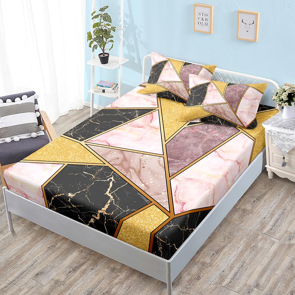Spannbettlaken 180x200cm Goldener Violetter Marmor Bettlaken 180x200 Polyester Matratzen Topper 180x200 Topper Spannbettlaken 180x200 Atmungsaktiv Bettbezug 180 x 200 Knitterfrei Bed Linen 30cm Tiefe
