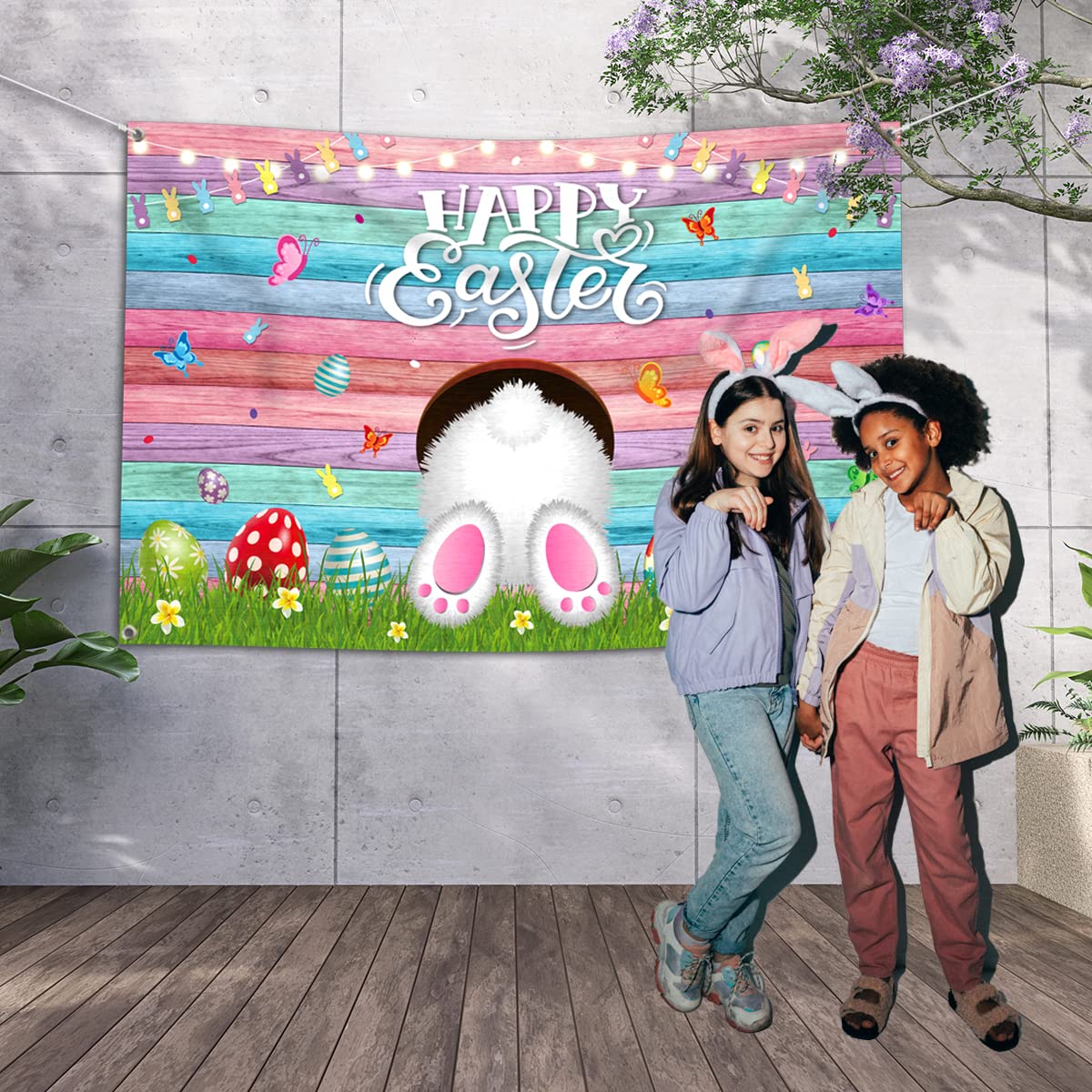 Easter Birthday Backdrop Banner - 4x6ft Spring Party Photography Background - View #3