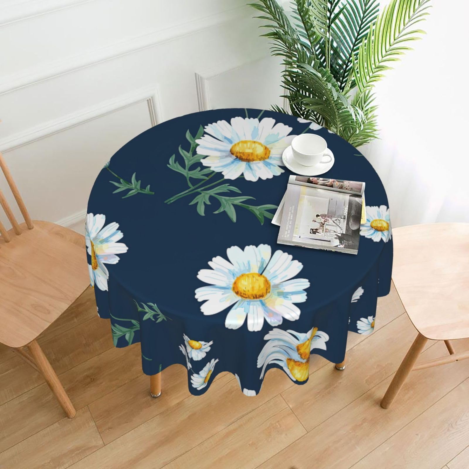 VCzsdff daisy' Print Stain Resistant Round Tablecloth 60in Family Friendly Polyester Cloth for Kids Meals