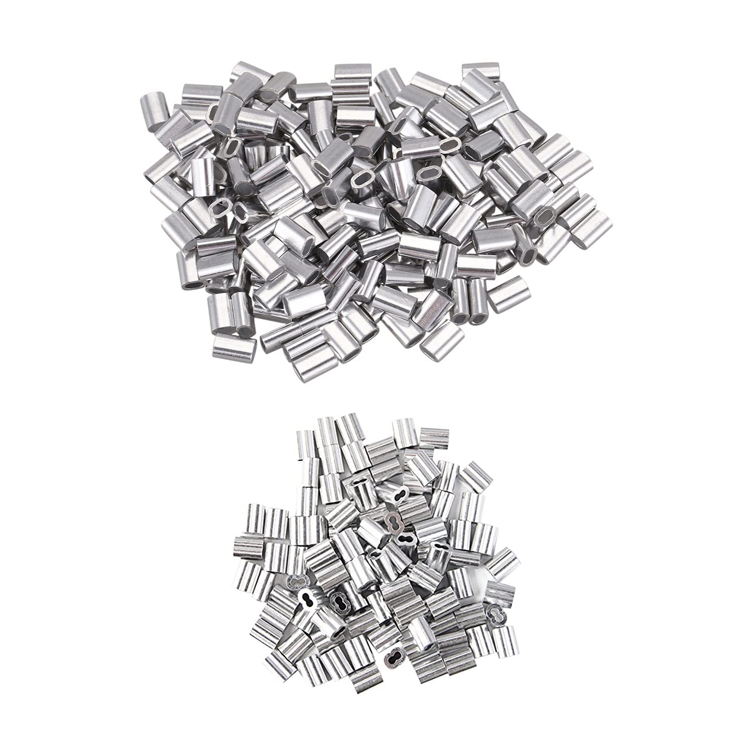 Oewwthy Silver 200 Pcs M1.5 Wire Rope Aluminum Ferrule Cable Ties Crimp & 120 Pcs Aluminum Crimping Loop Sleeve