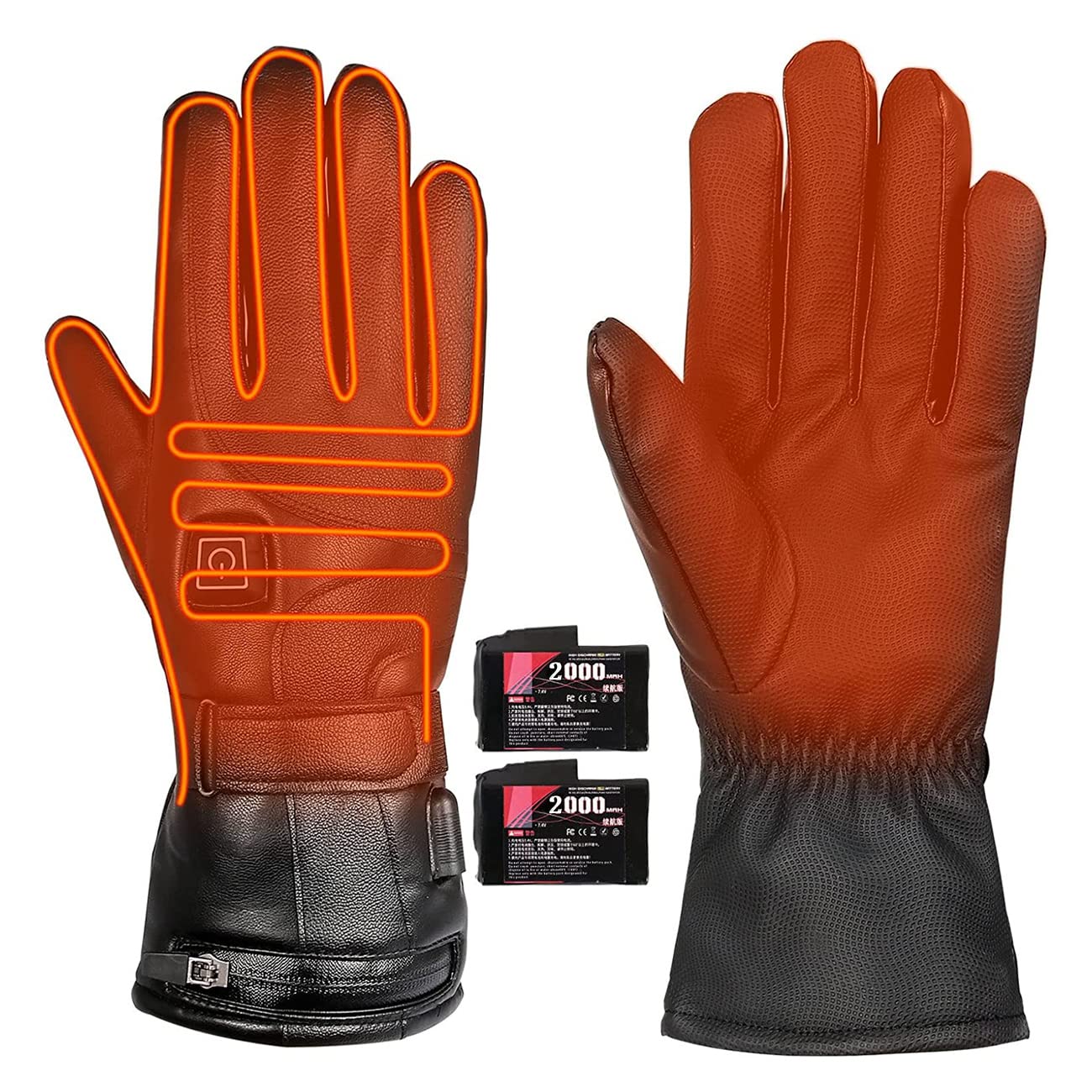 CHEWYNP Guantes calefactables de Piel sintética, para Hombres y Mujeres, Guantes térmicos eléctricos Impermeables, cálidos y cómodos, además de Forro de Terciopelo, Pantalla táctil con Bat