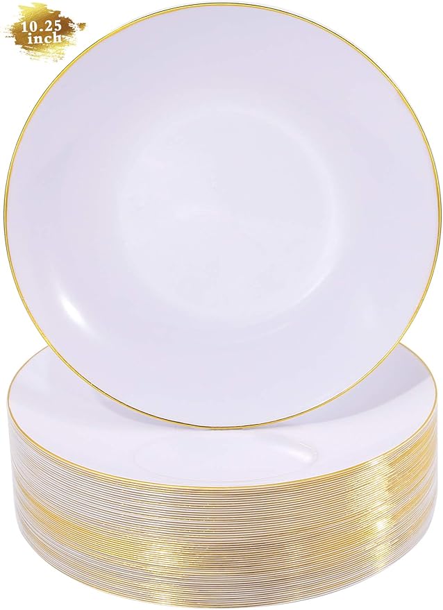 Nervure 100 Pieces Gold Plastic Plates 10.25 inch Gold