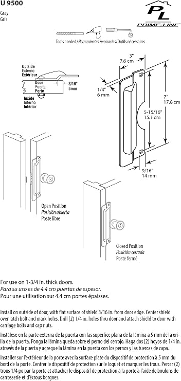 Prime-Line U 9496 Latch Guard Plate Cover Protect Against Forced Entry, Easy to Install on Out-Swinging Doors Stainless Steel (Single Pack), 3 in. x 7 in.