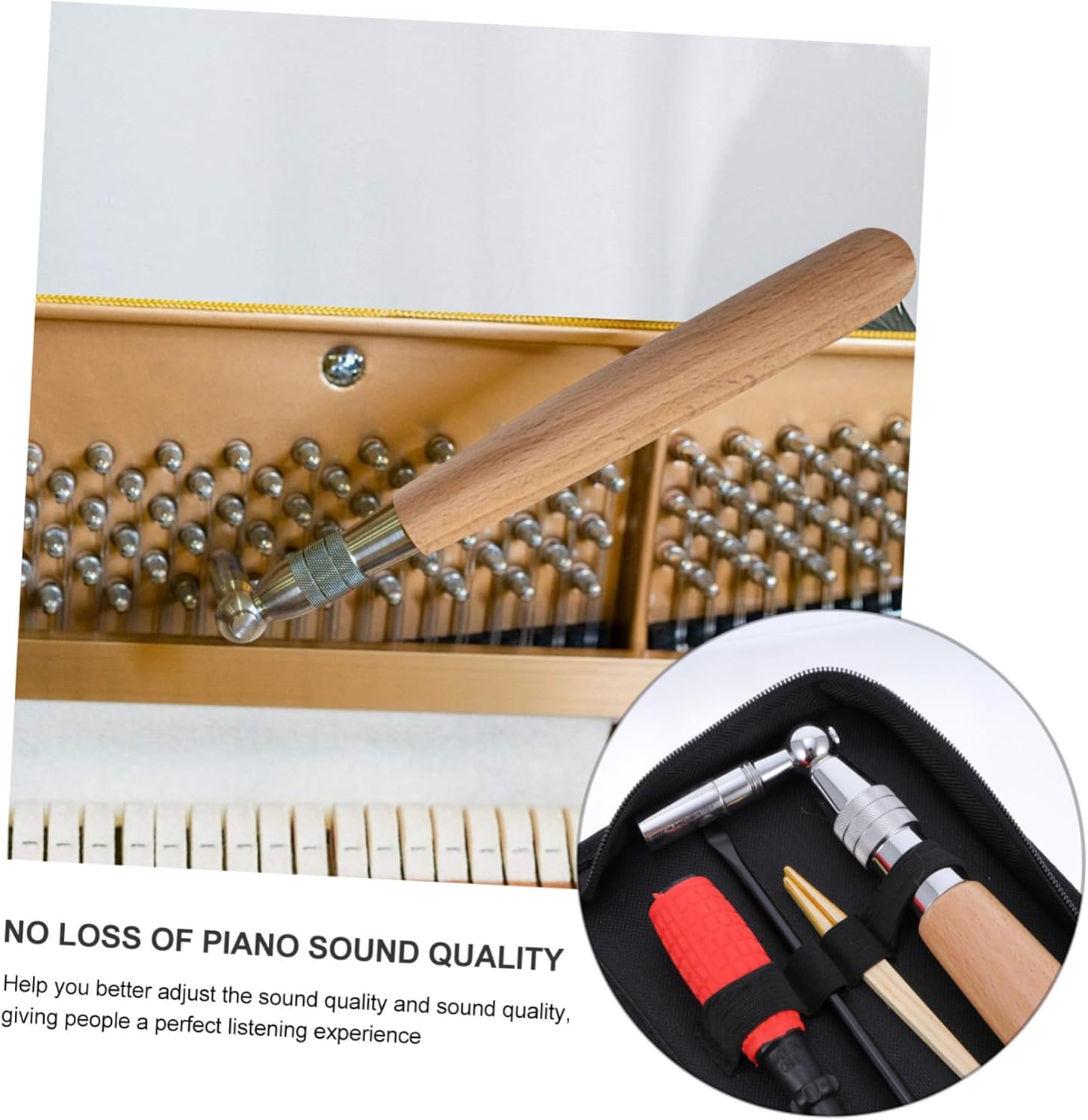BESPORTBLE Piano Tuning Kit 16pc Tuning Tools Lever Hammer Fork Strip High Accuracy Storage Bag