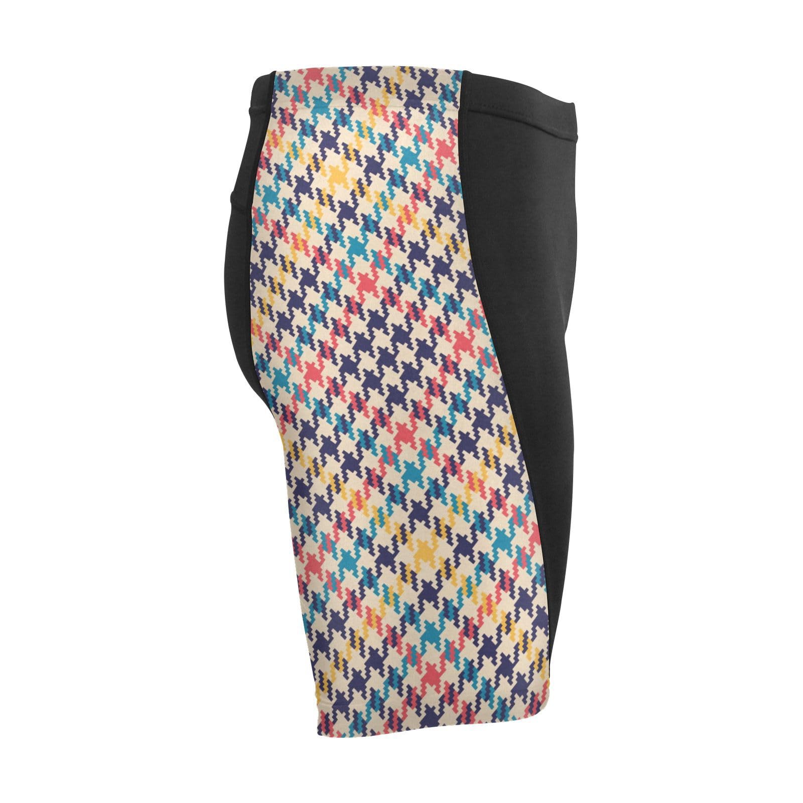 Men's Cycling Shorts, Padded Cyclings Pants, Cyclings Clothing with Leggings Worn in A Loop Colorful Houndstooth Plaid