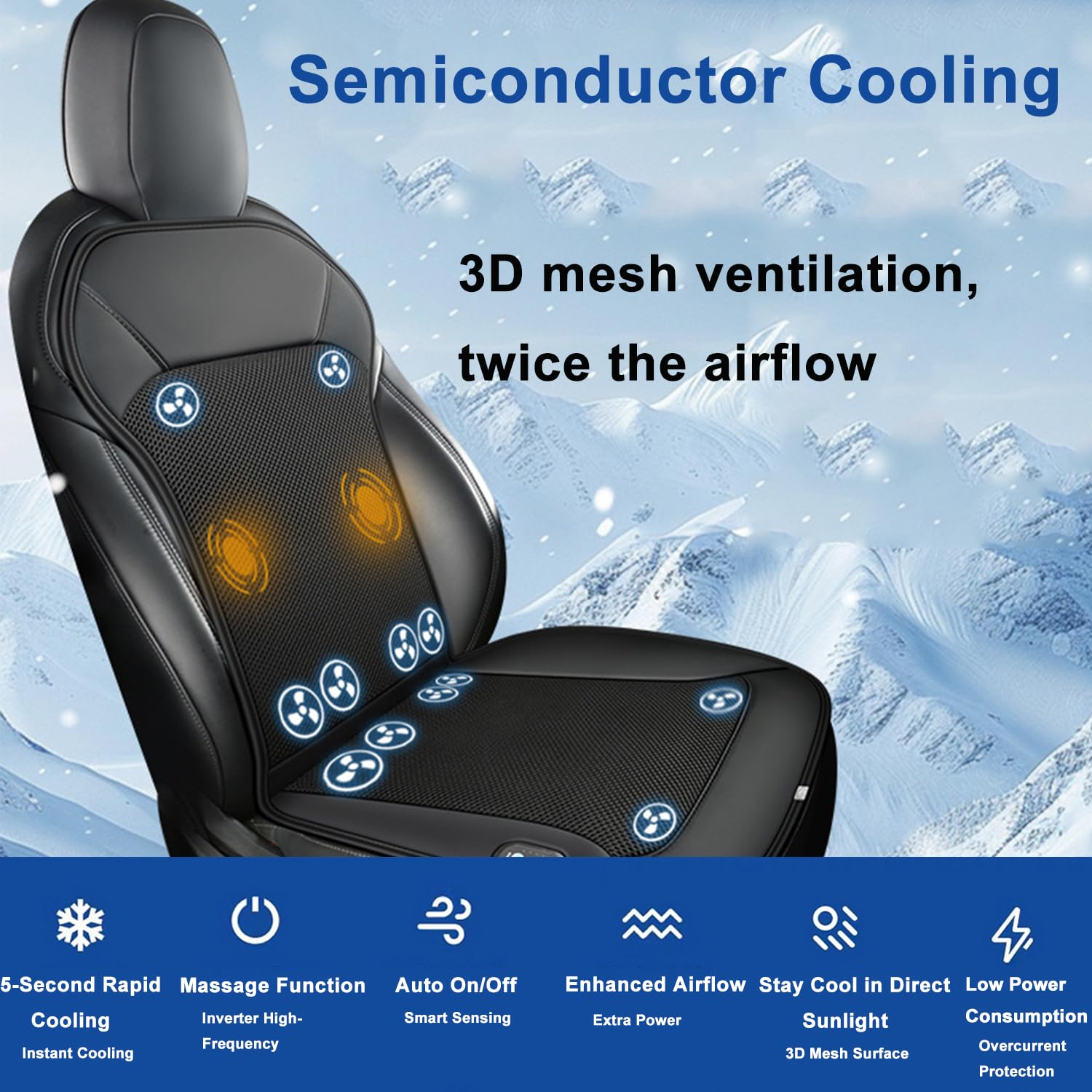 Kühlender Autositzbezug, 12 Ventilatoren Autositzauflage Vordersitze 121 * 48cm mit 2 Massageköpfe für PKW, SUV und Bürostühle, geräuscharmer Betrieb