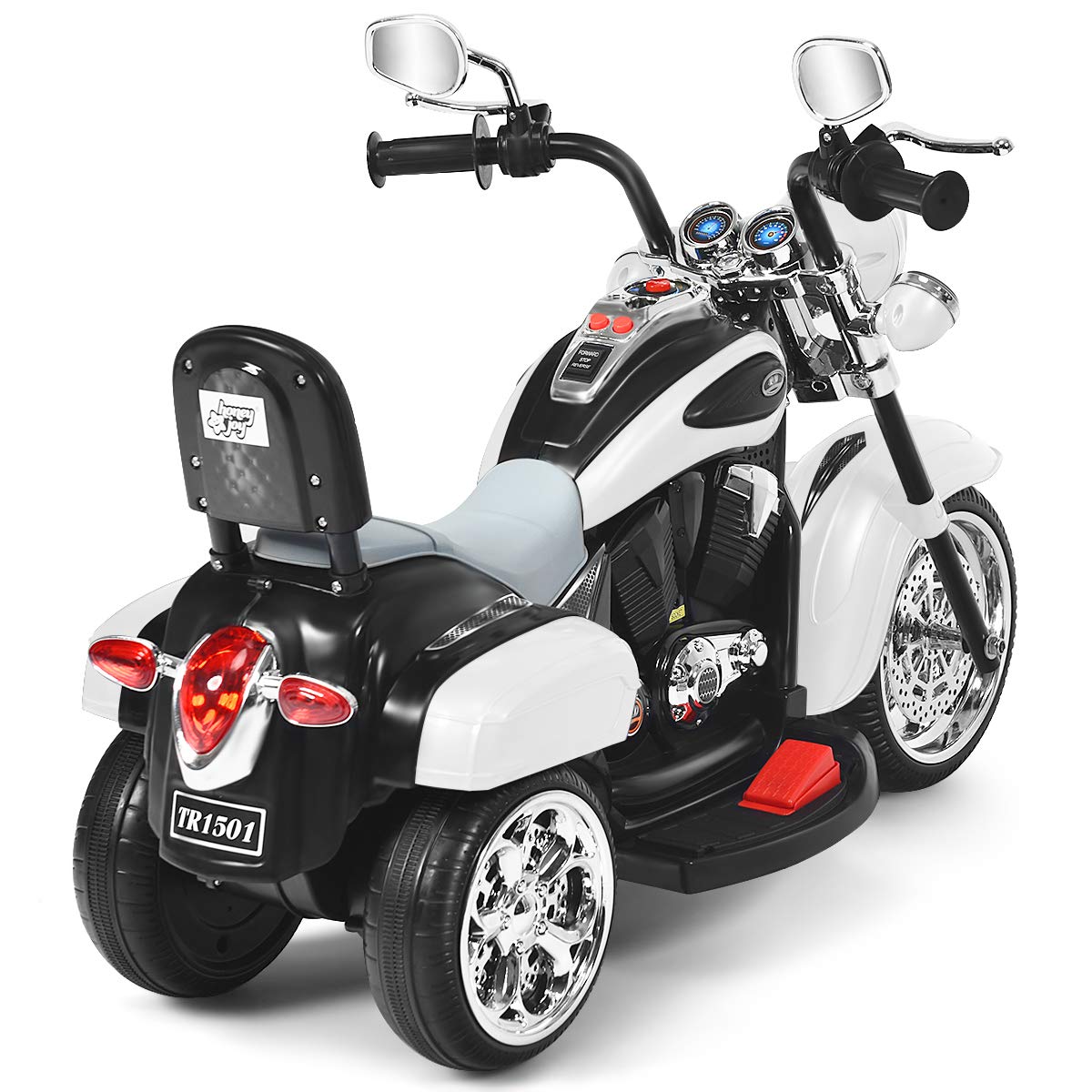 COSTWAY 6V Moto Elettrica per Bambini, Moto Cavalcabile con 3 Ruote e Luci, Avanti e Indietro, 2,5-3 km/h, Ideale per Bambini 3 Anni+, Carico 30kg (Bianco)
