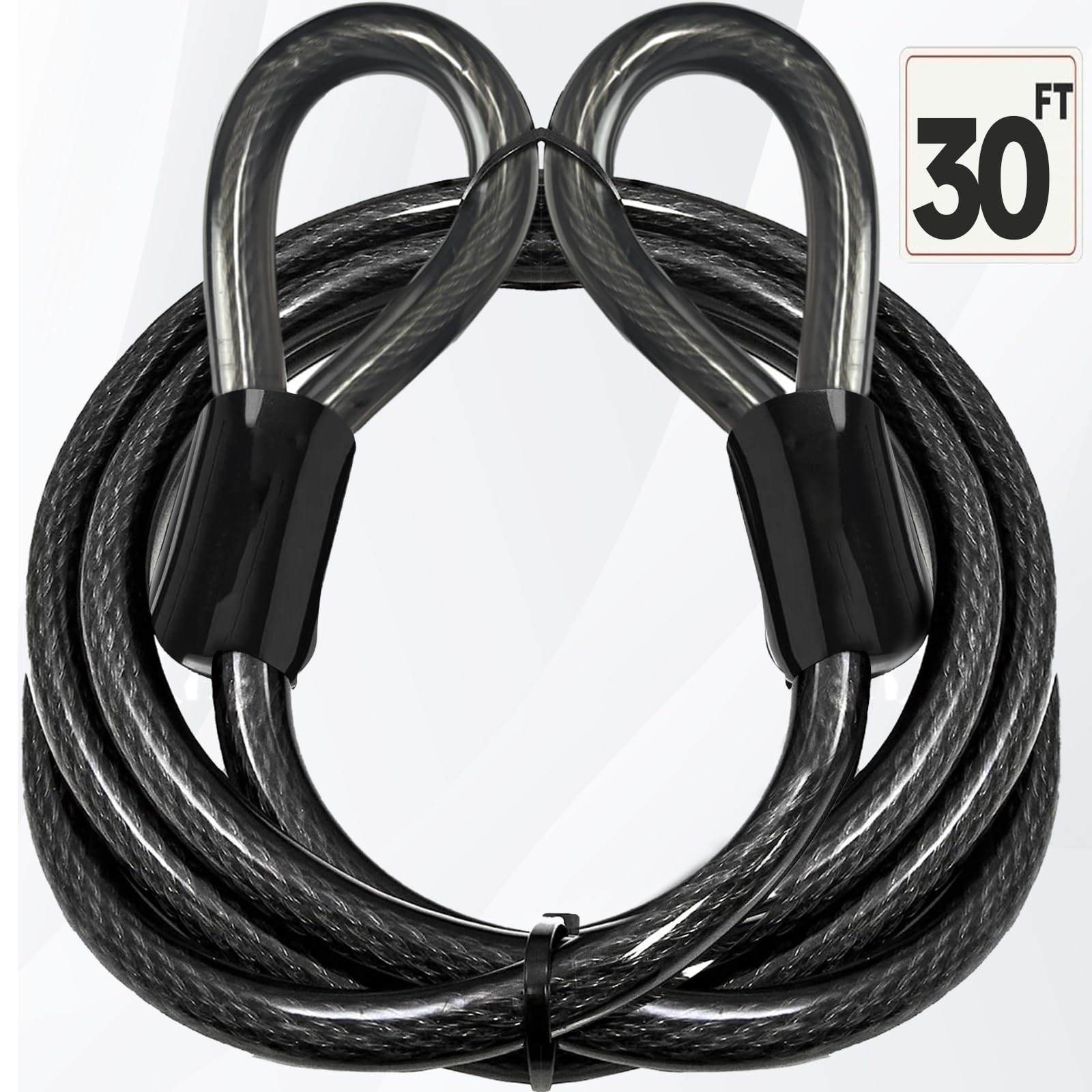 EEBBL Câble en Acier avec Boucles 9M x 12mm, Câble de Sécurité en Acier Gainé PVC, Antivol Flexible pour Vélo, Moto, Accessoires (Noir)