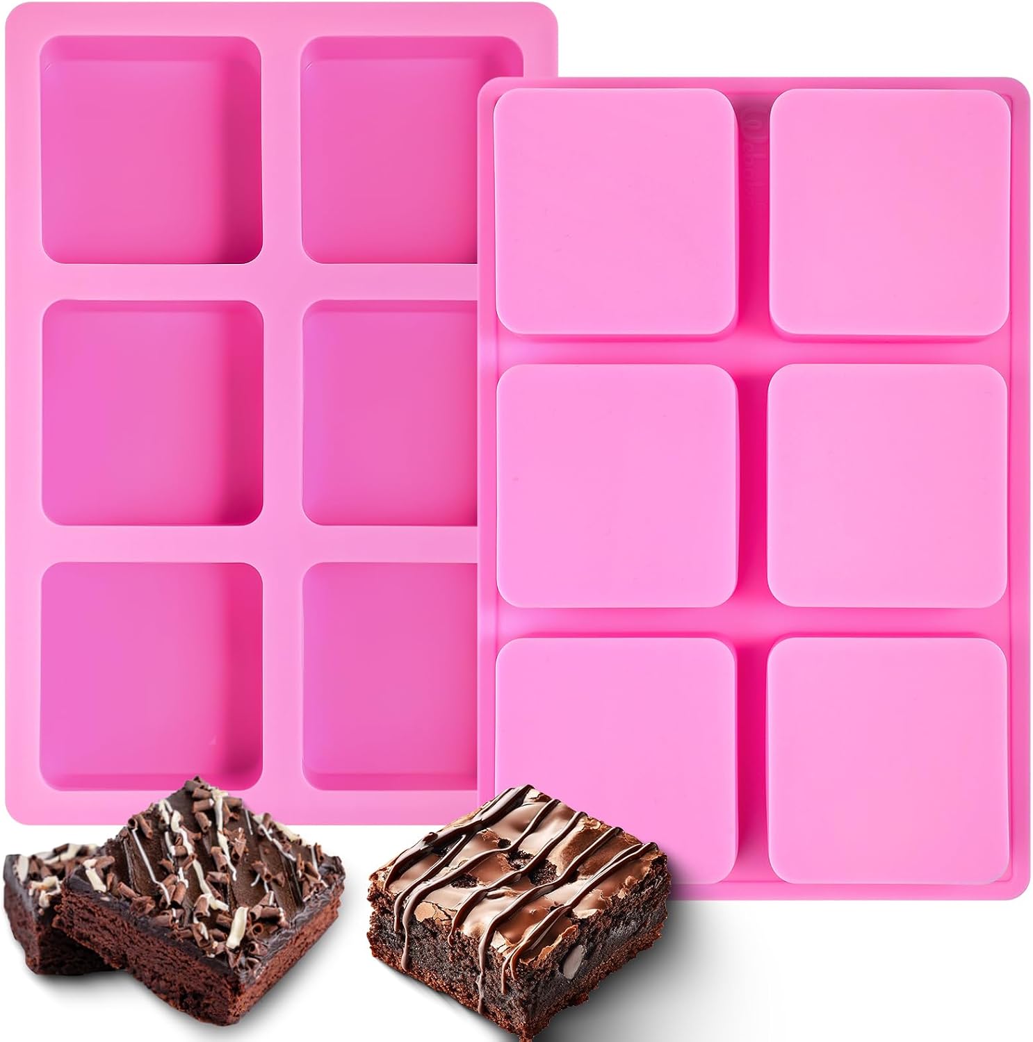 Webake Brownie Pan with Dividers Silicone, 2.5" x 2.5" x 1" Square Brownie Mold for Baking Brownie, Chocolate Bar, Muffin, Cornbread, Square Cupcake, All Edges Brownie Pan Pack of 2