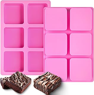 Webake Brownie Pan with Dividers Silicone, 2.5" x 2.5" x 1" Square Brownie Mold for Baking Brownie, Chocolate Bar, Muffin, Cornbread, Square Cupcake, All Edges Brownie Pan Pack of 2