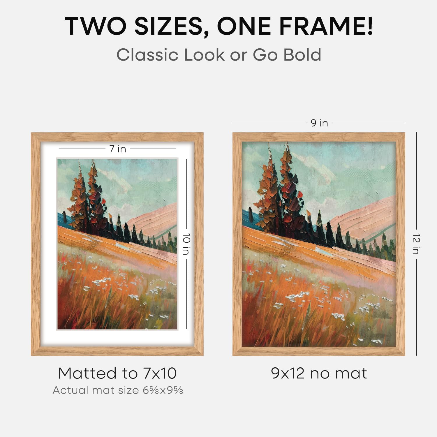 Homeforia 9x12 Picture Frame Wood, High End Natural Oak 9 x 12 Light Wooden Frames with Mat 7 by 10 Photo, 9by12 Frame Matted to 7x10 Print, Wall or Tabletop Frames, Tempered Glass, Wall Kit, Set of 1 - Image 2
