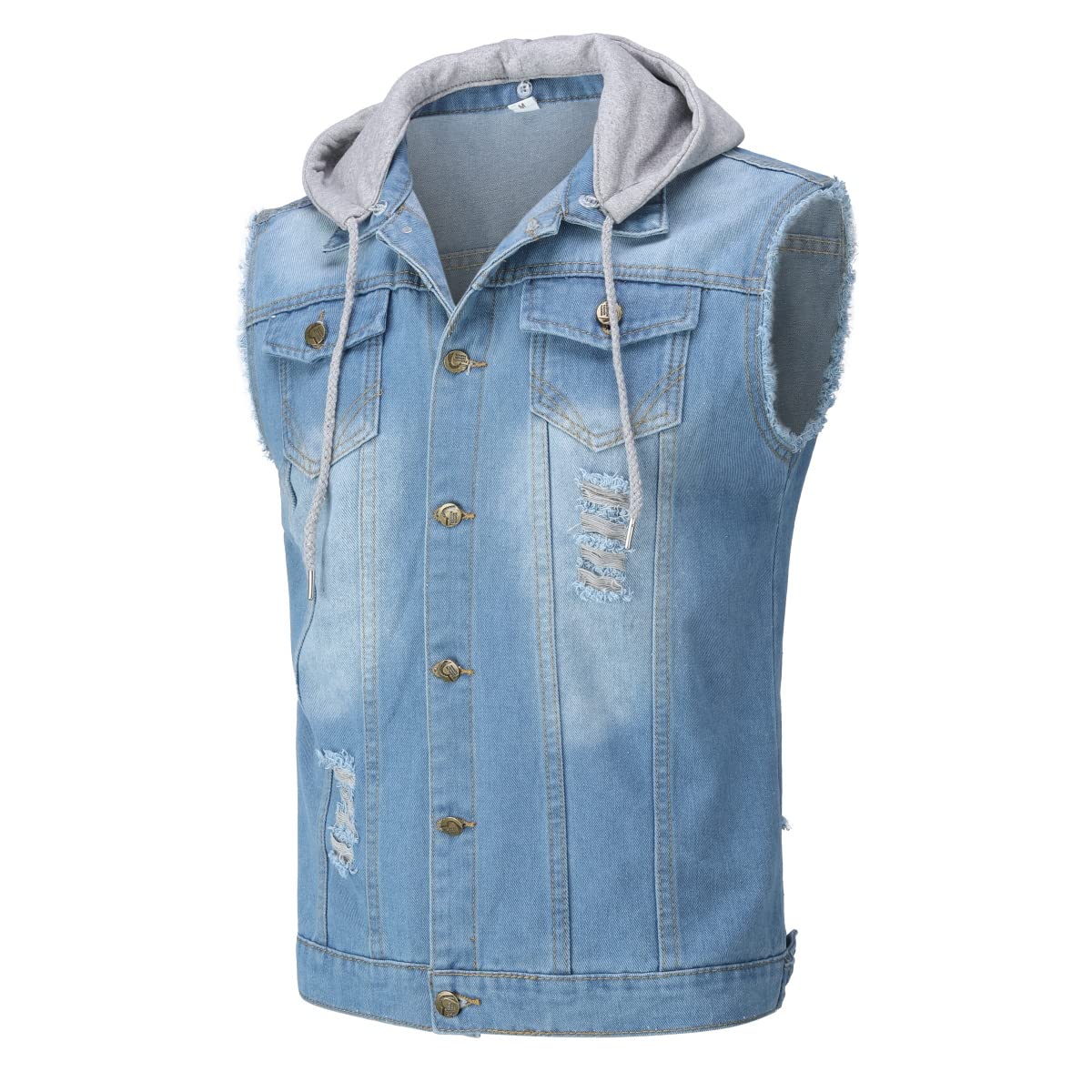 YOUTHUP Gilet Homme en Jeans à Capuche Amovible, Gilet en jeans Vintage déchiré Biker Gilet, Veste en Jean Homme Sans Manches, Gilet Jean Cowboy
