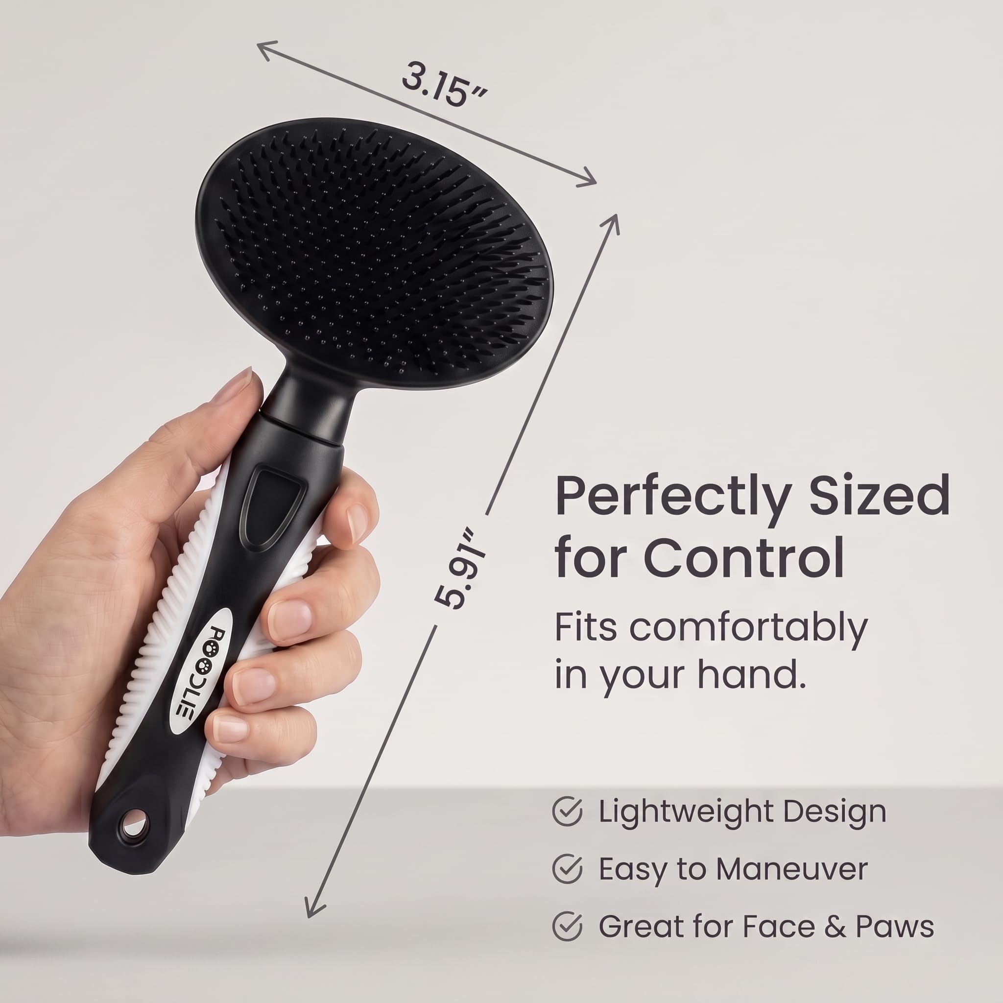 Brosse à poils ronds pour chiens et chats – Brosse douce pour le toilettage des poils courts ou longs – Outil doux pour peaux sensibles Élimine les squames, la saleté et démêle (noir)
