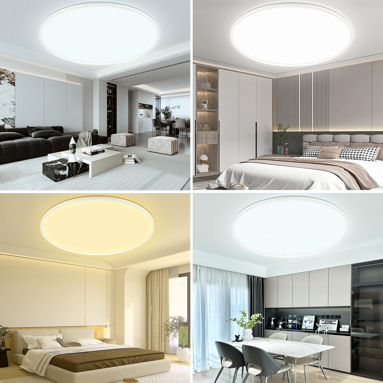 50W LED Deckenleuchte Flach Dimmbar, Ø60CM Deckenlampe mit Fernbedienung, 3000-6500K Modern Ultra Dünn, Rund Deckenleuchten Dimmbar für Wohnzimmer Schlafzimmer Kinderzimmer Büro Küche, Weiß