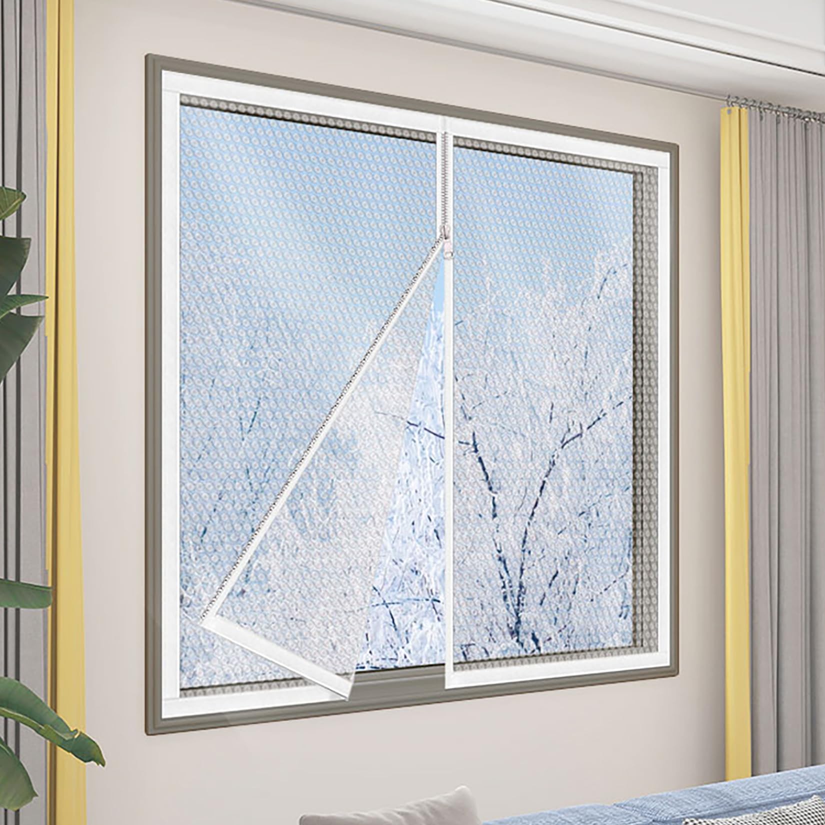 Thermo Cover Window Insulating Film, Window Insulation Film Thermal Insulated Window Cover Curtain with Zipper Clear Window Cold Protection Film Winter,Doors & Windows